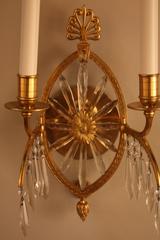 Set of Three 19th Century French Bronze and Crystal Sunburst Wall Sconces