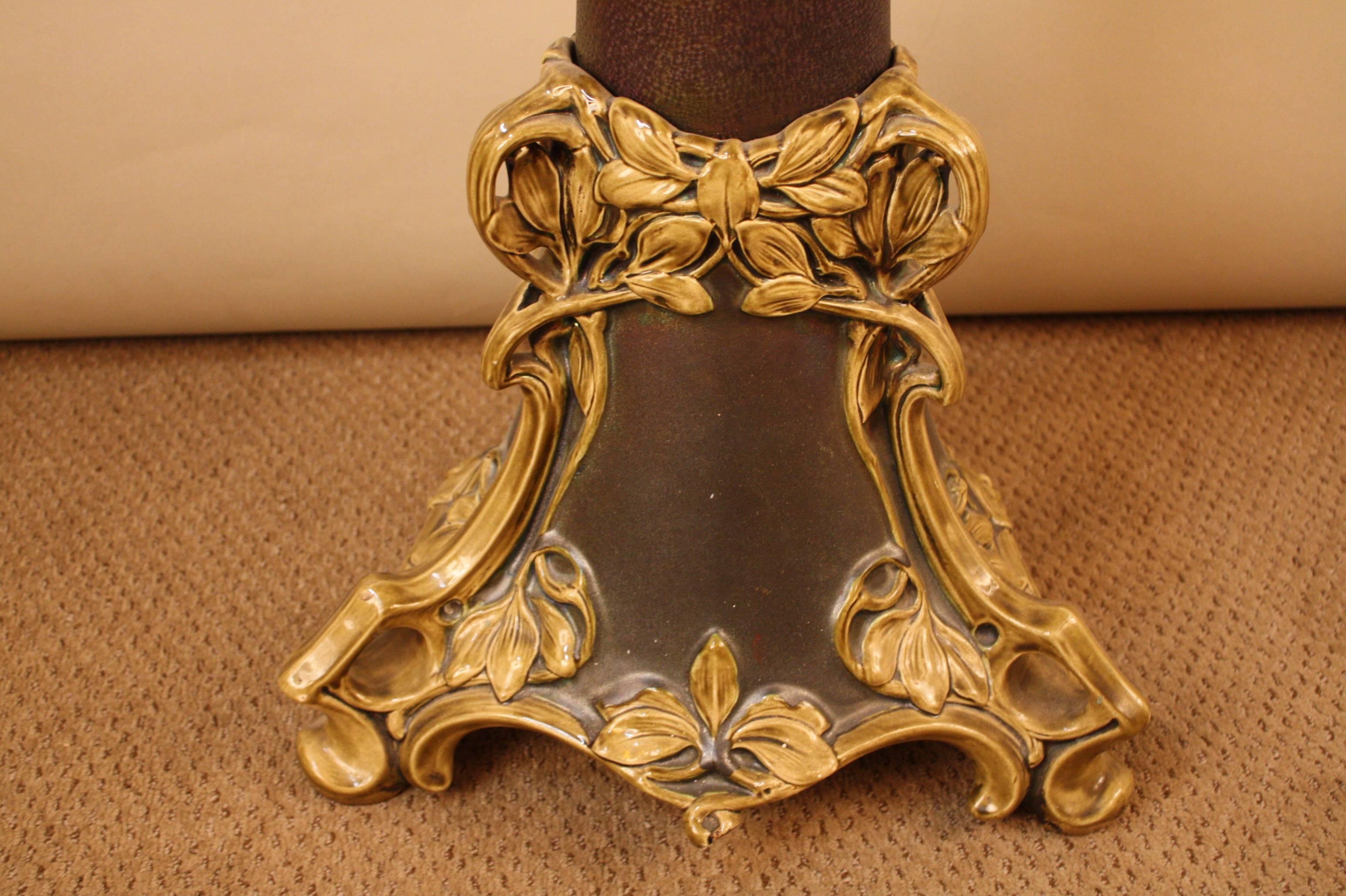 French Art Nouveau, Majolica Pottery Plant Stand, Pedestal