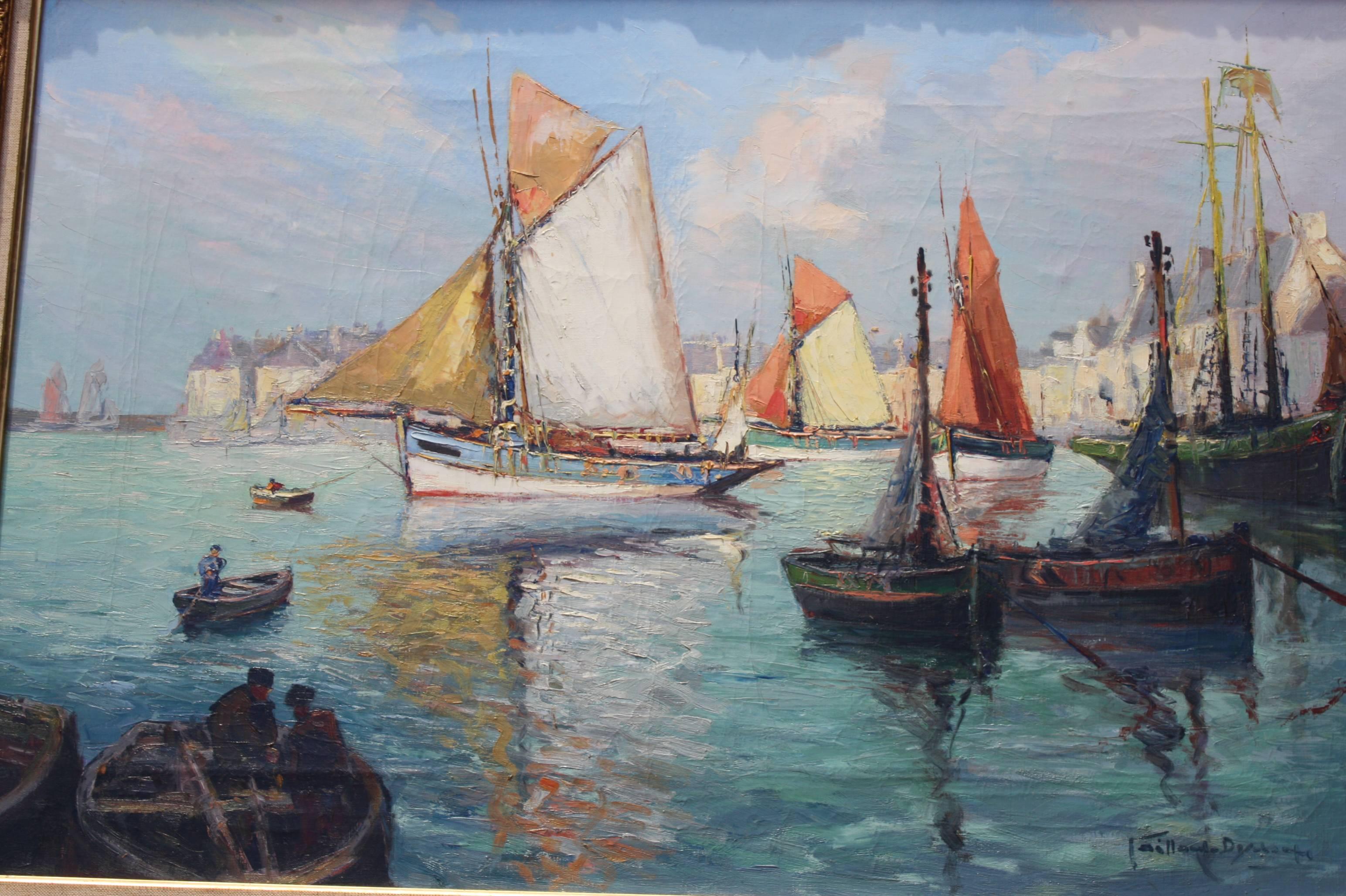 Canvas French Impressionist Painting, Subject 'Boats on the Sea'