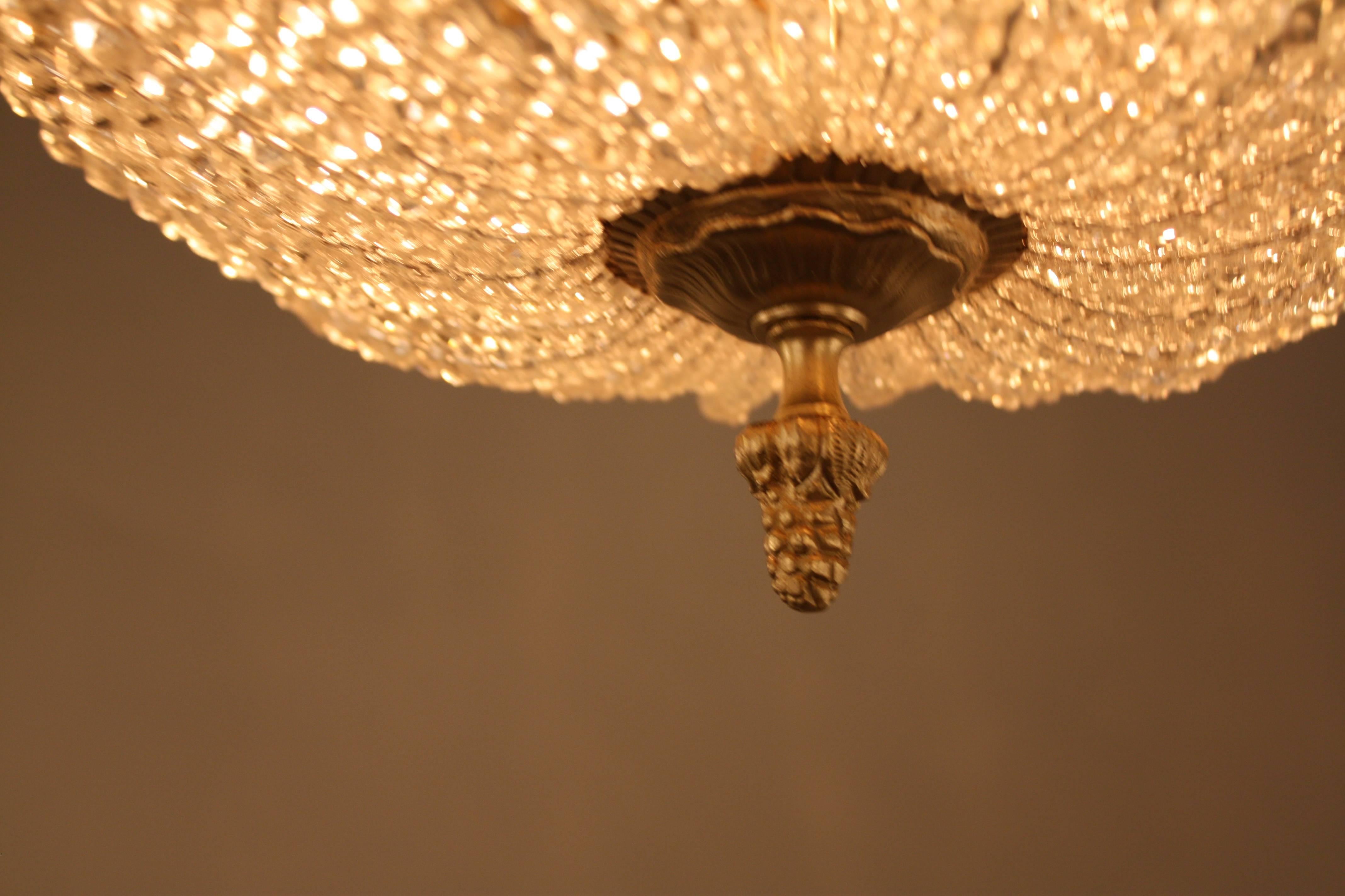 French Crystal Basket and Bronze Semi Flush Mount Chandelier 3