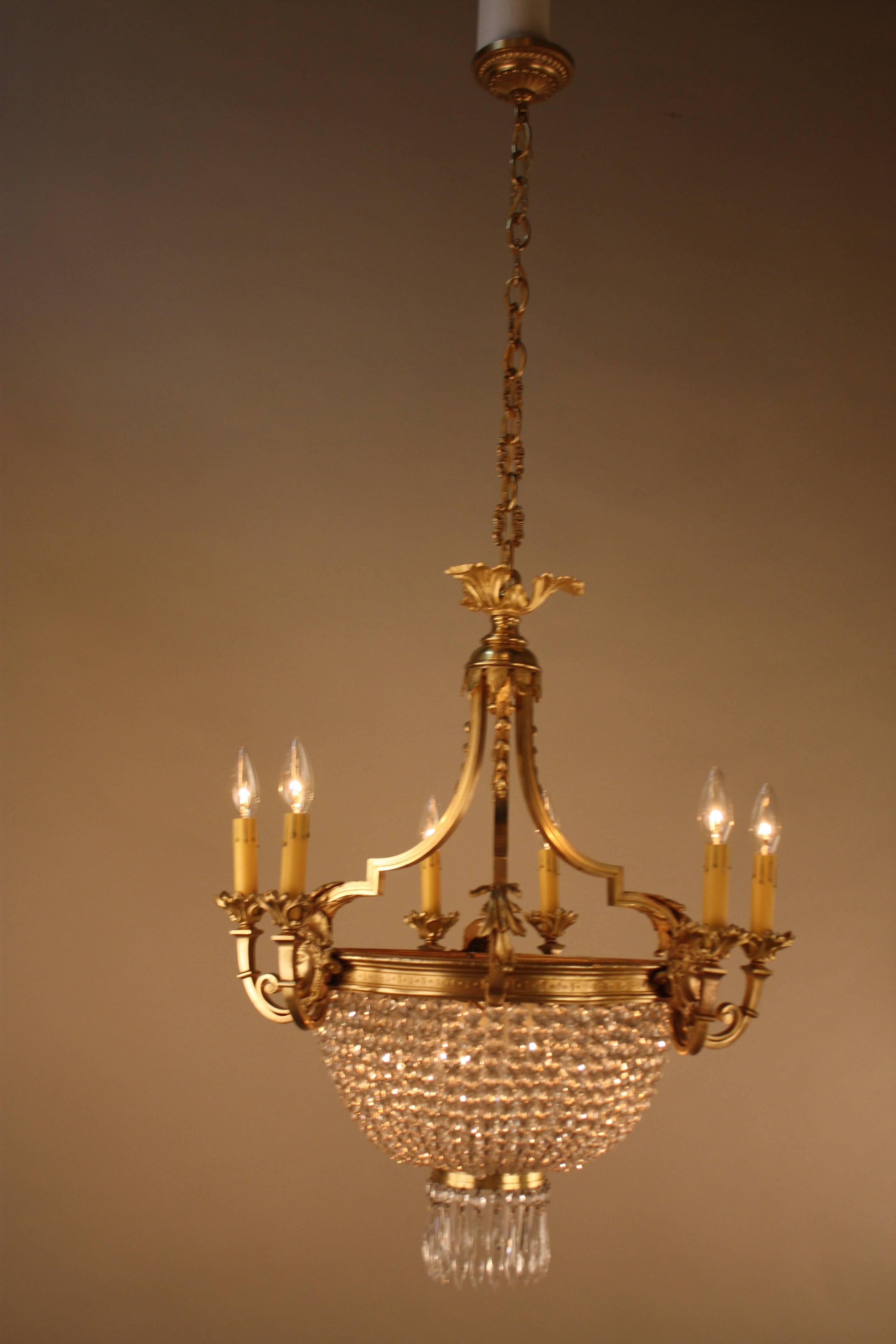 French Bronze and Crystal Basket Louis XVI Style Chandelier 2