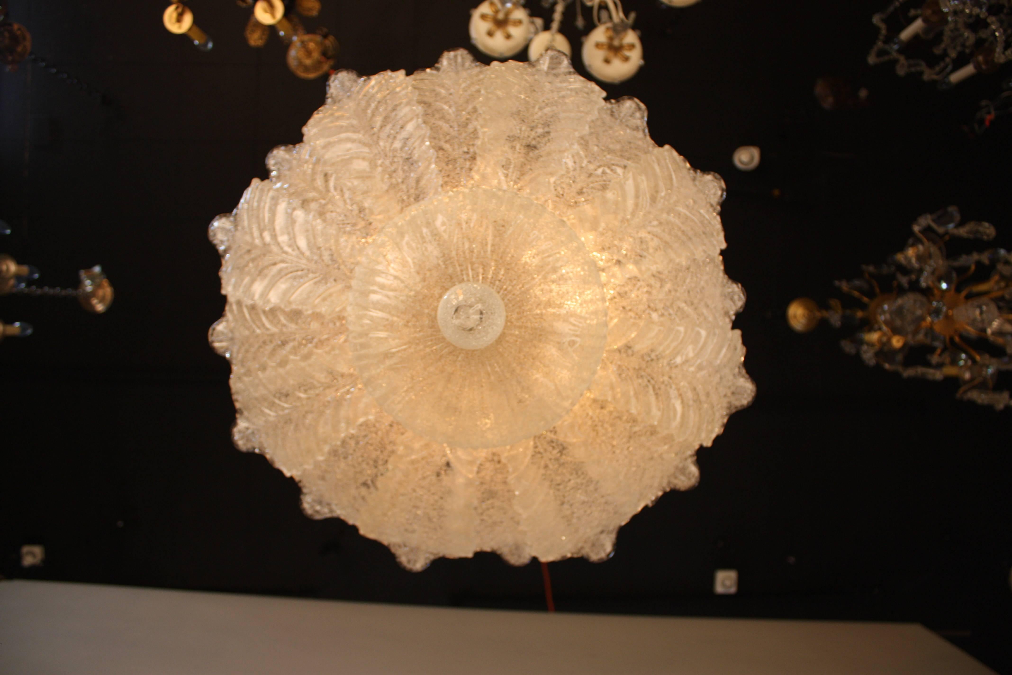 Exquisite handblown Murano glass flush mount chandelier by Barovier & Toso.

This flush mount chandelier is 25