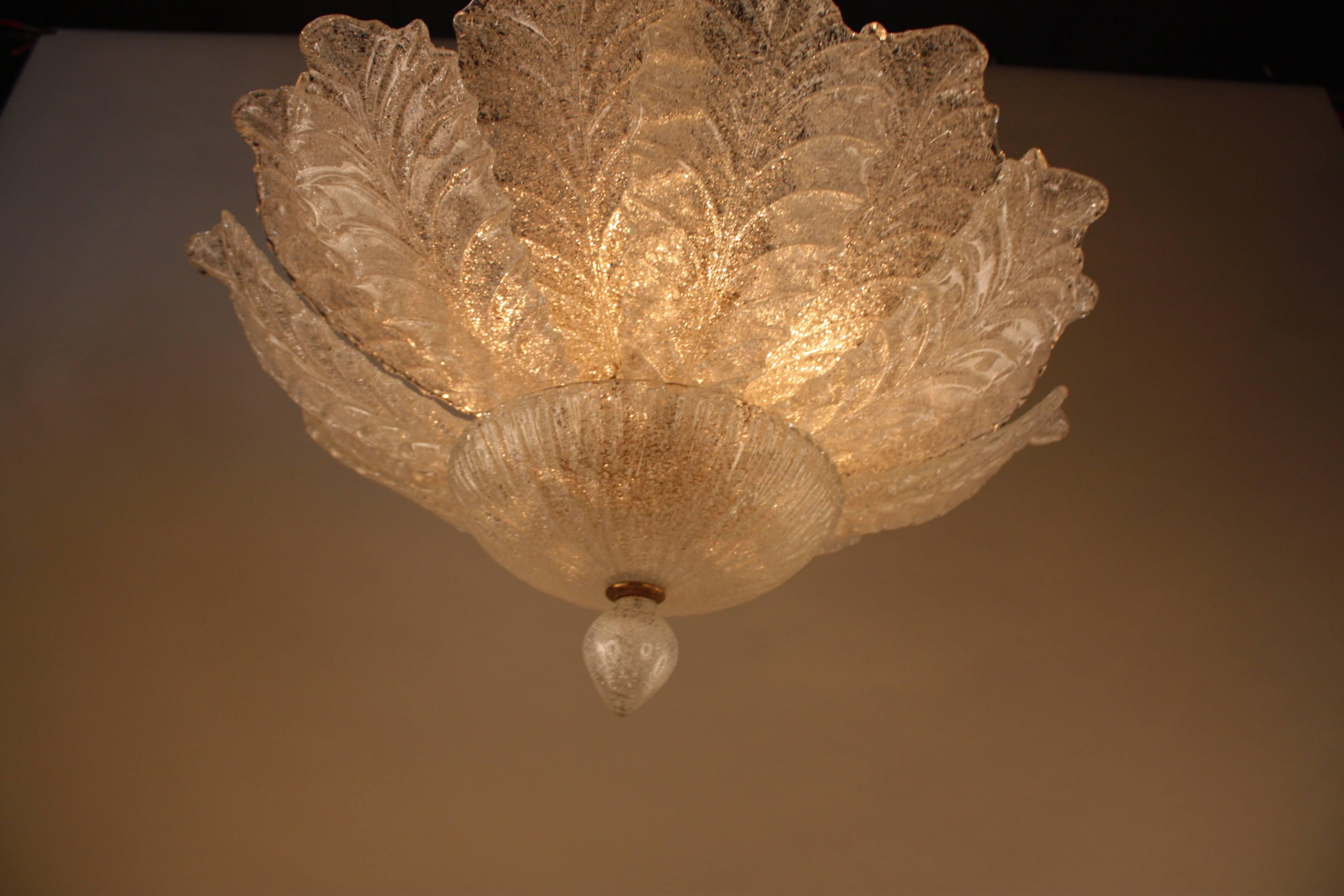 Mid-20th Century Flush Mount Murano Glass Chandelier by Barovier & Toso