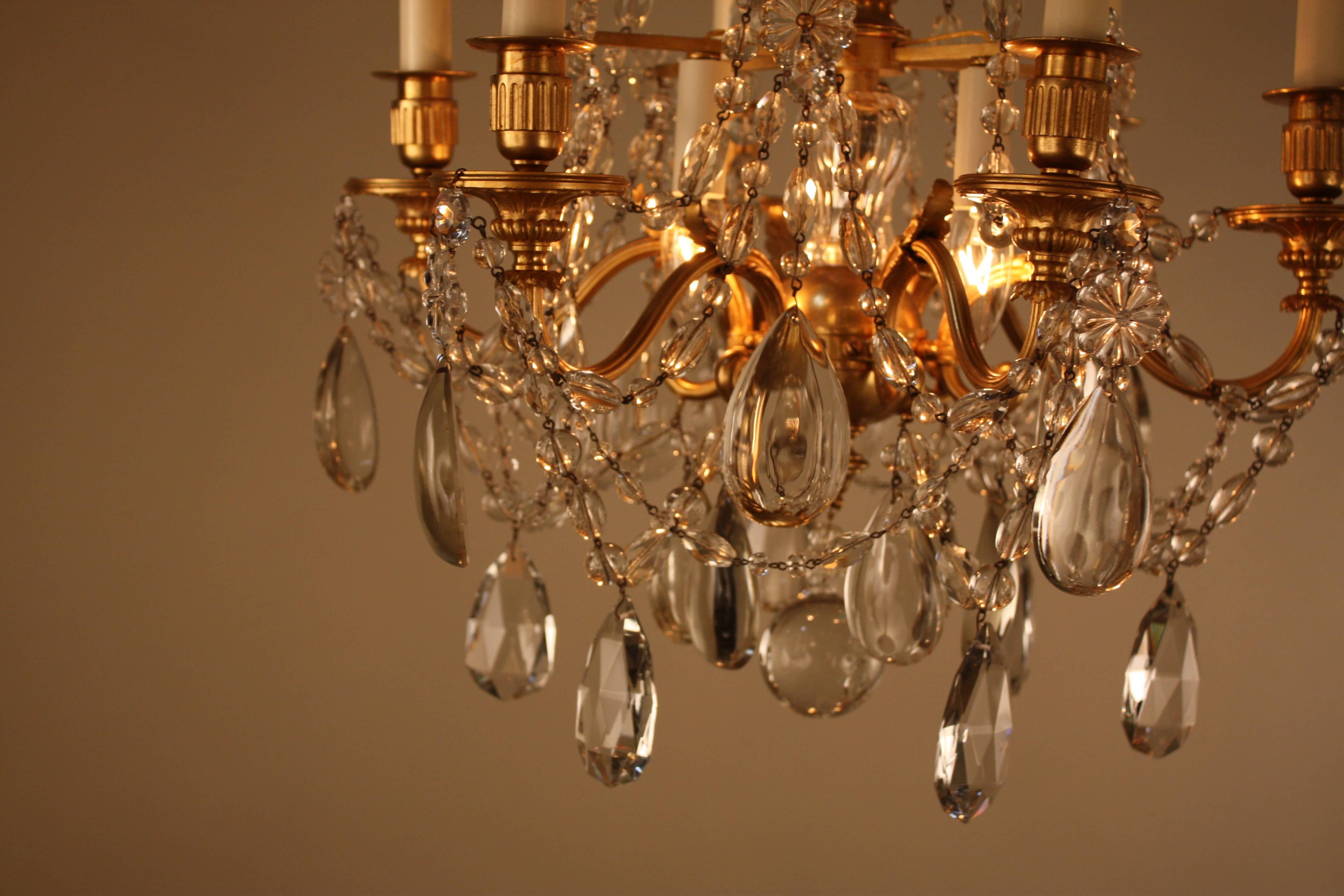 High Quality Crystal and Bronze Chandelier by Baccarat In Good Condition In Fairfax, VA