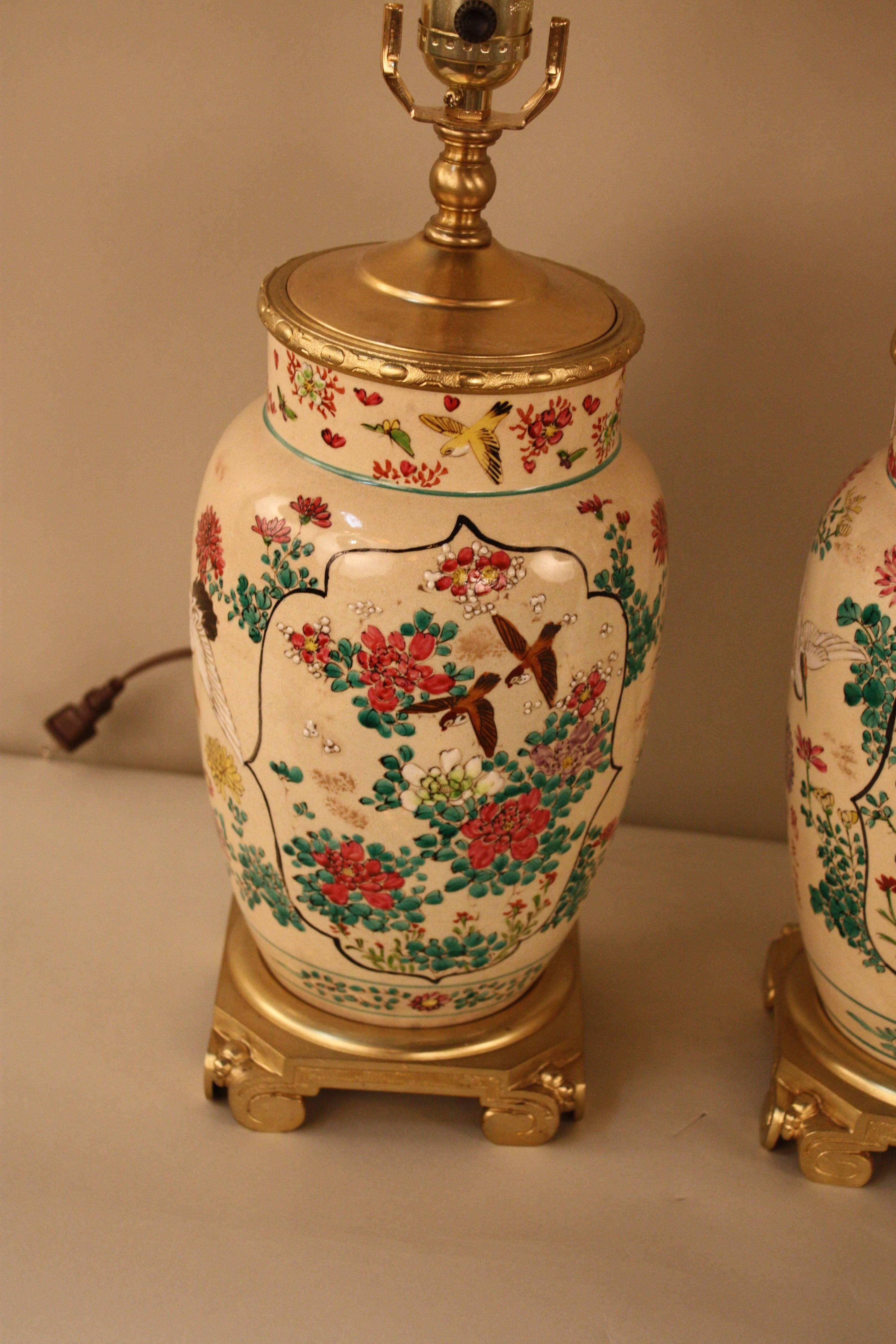 Pair of French 19th Century Porcelain and Bronze Lamps 1