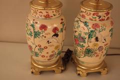 Pair of French 19th Century Porcelain and Bronze Lamps
