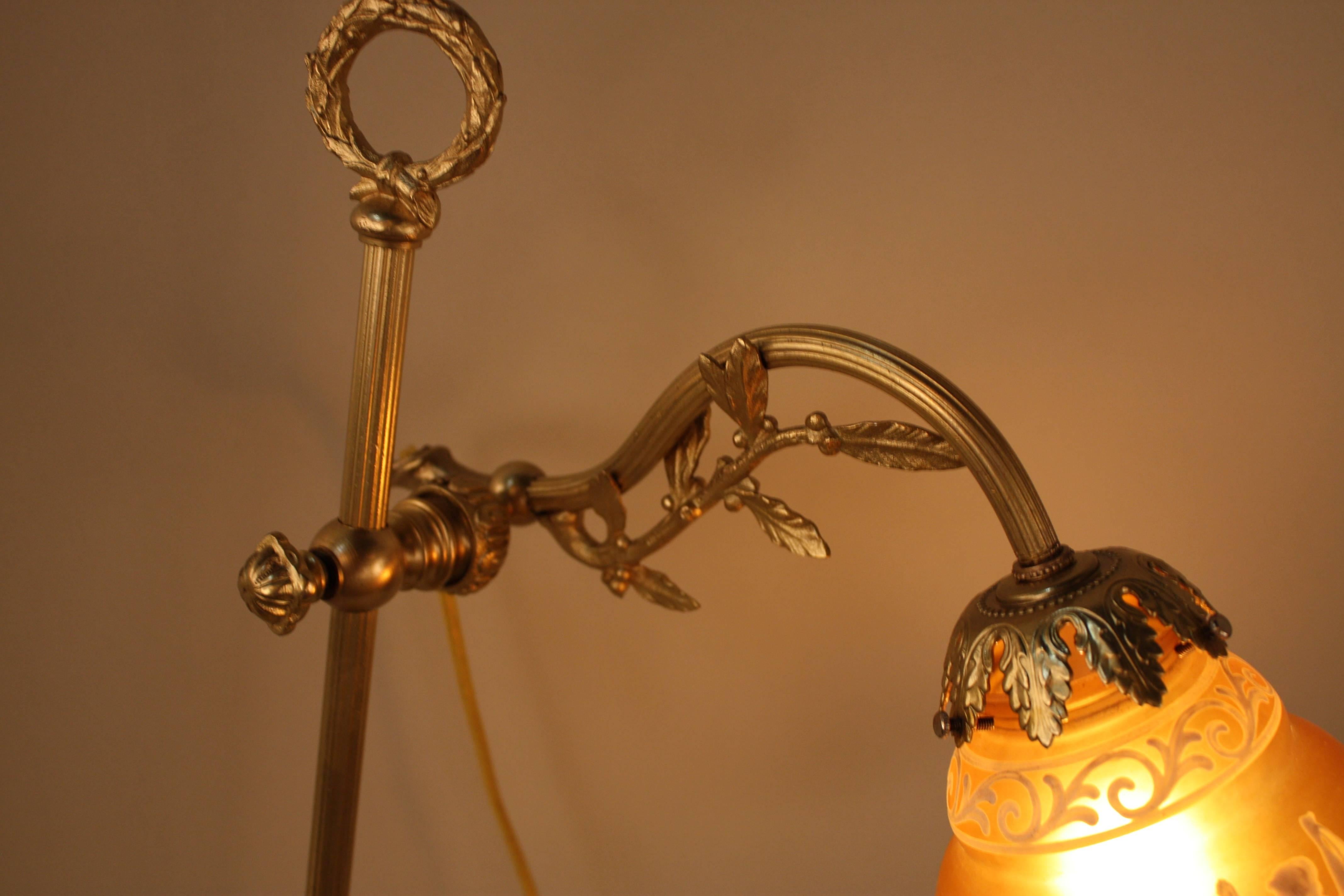 20th Century French Bronze Table Lamp with Cameo Glass Shade