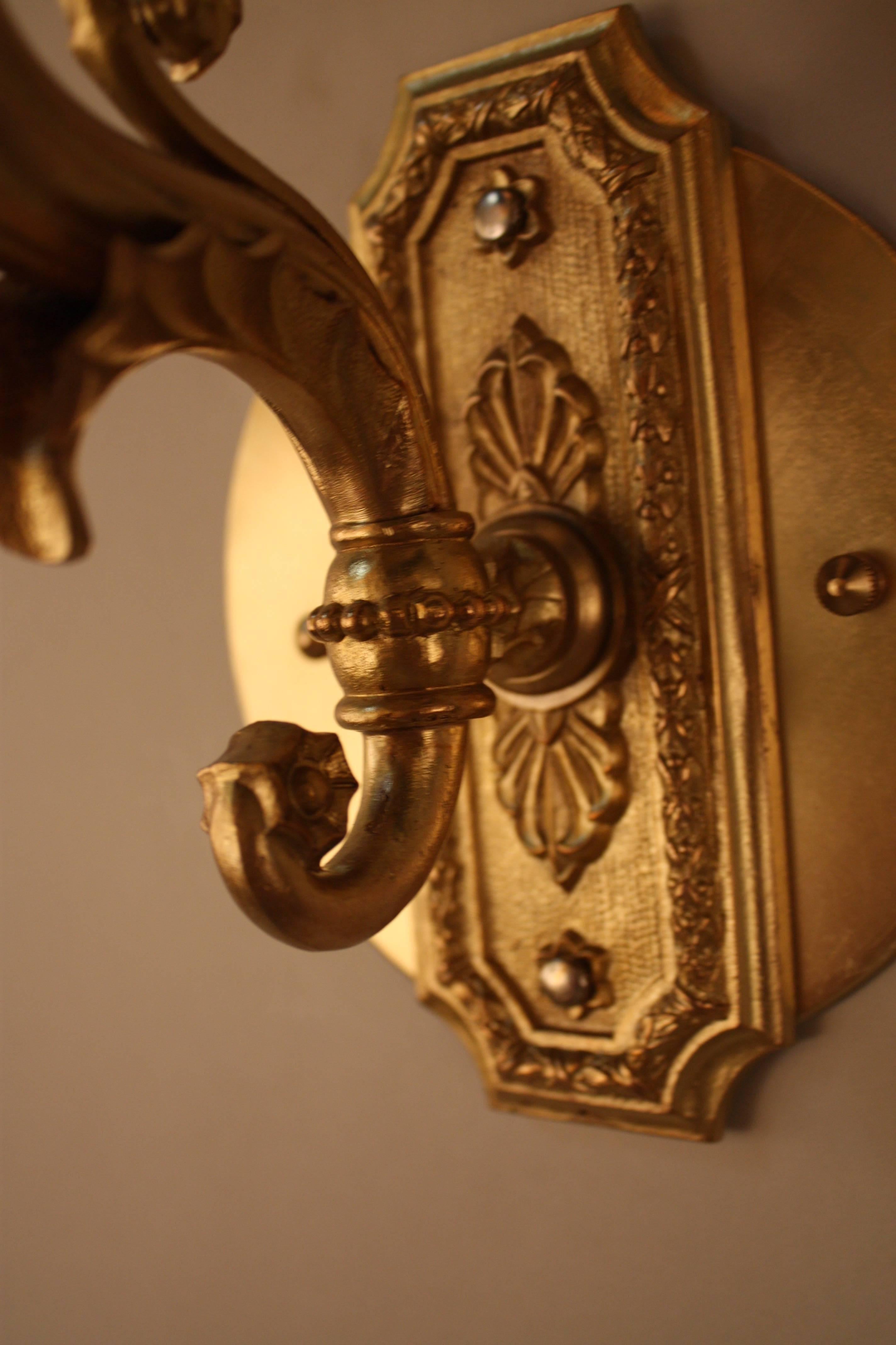 Pair of Bronze Torch Flame Glass Wall Sconces 1