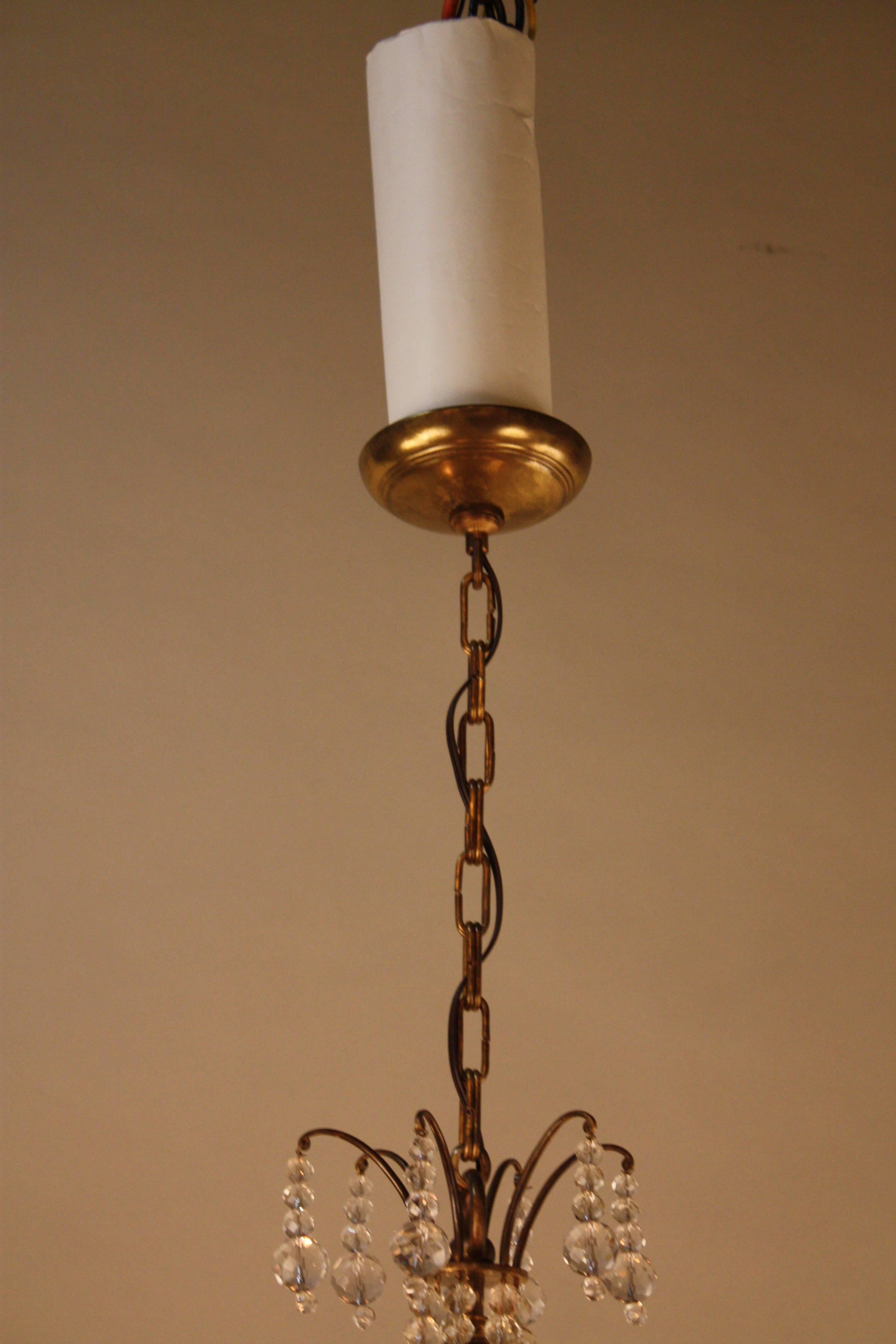 French Teardrop Crystal and Bronze Chandelier 1