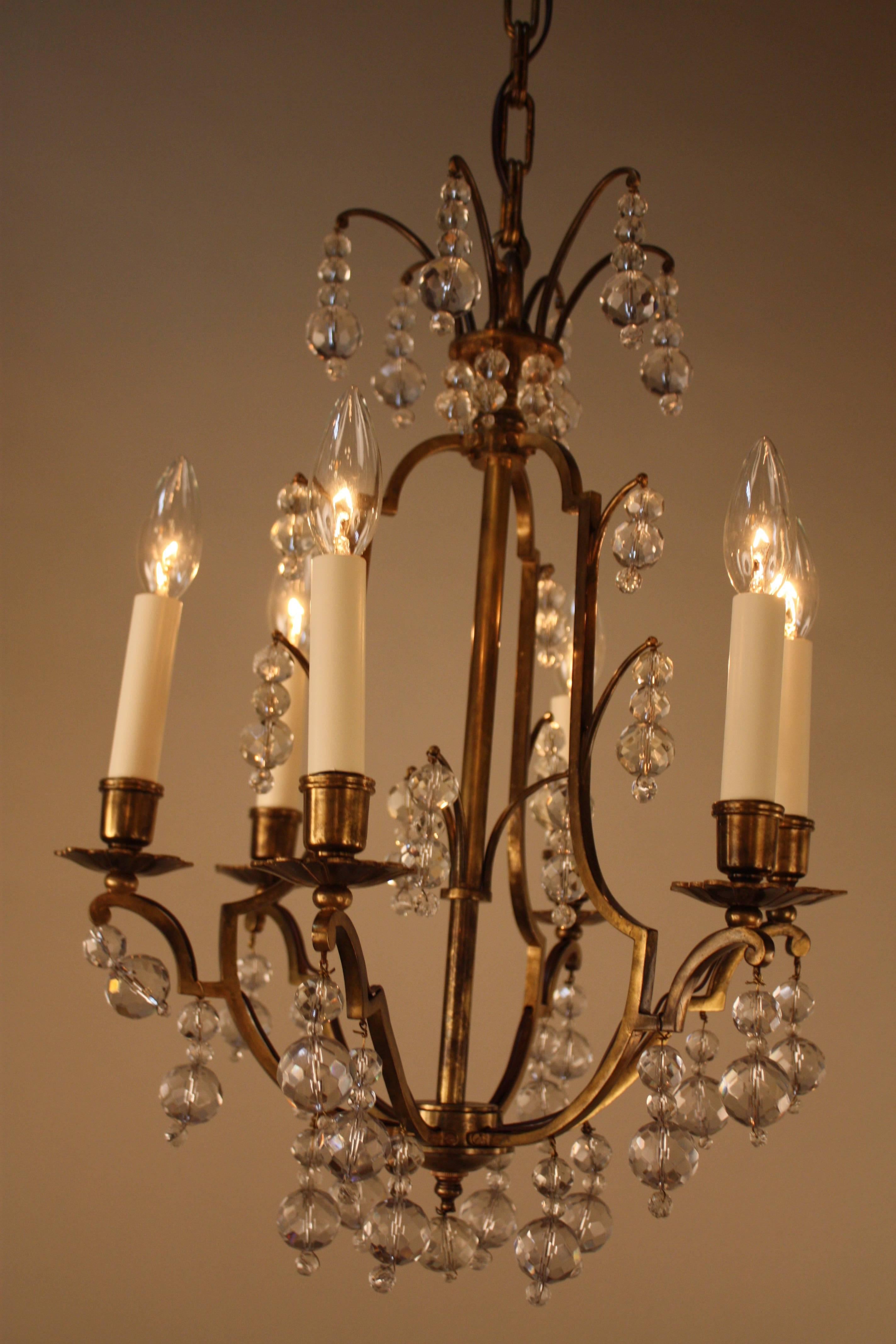 French Teardrop Crystal and Bronze Chandelier 3