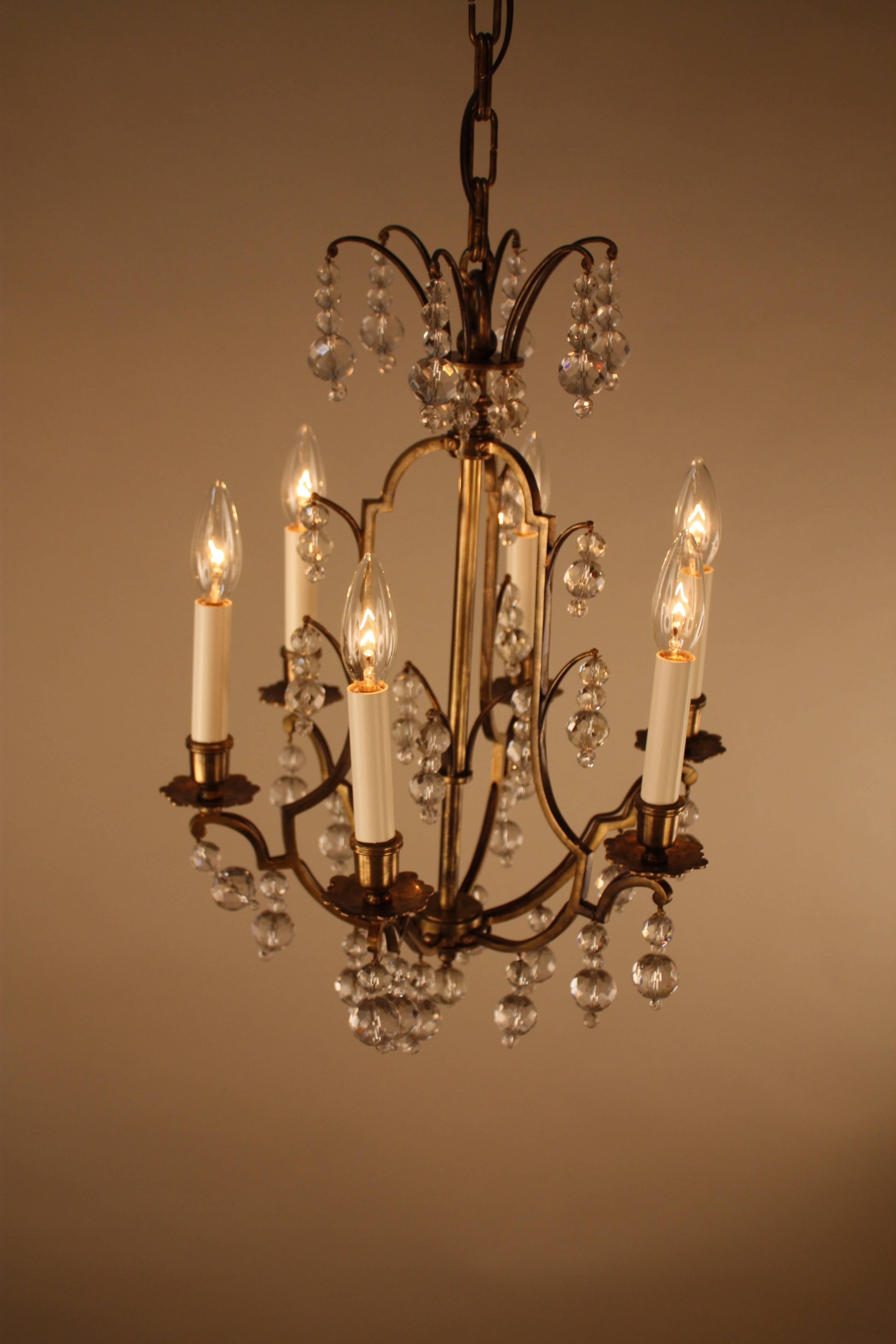French Teardrop Crystal and Bronze Chandelier 4