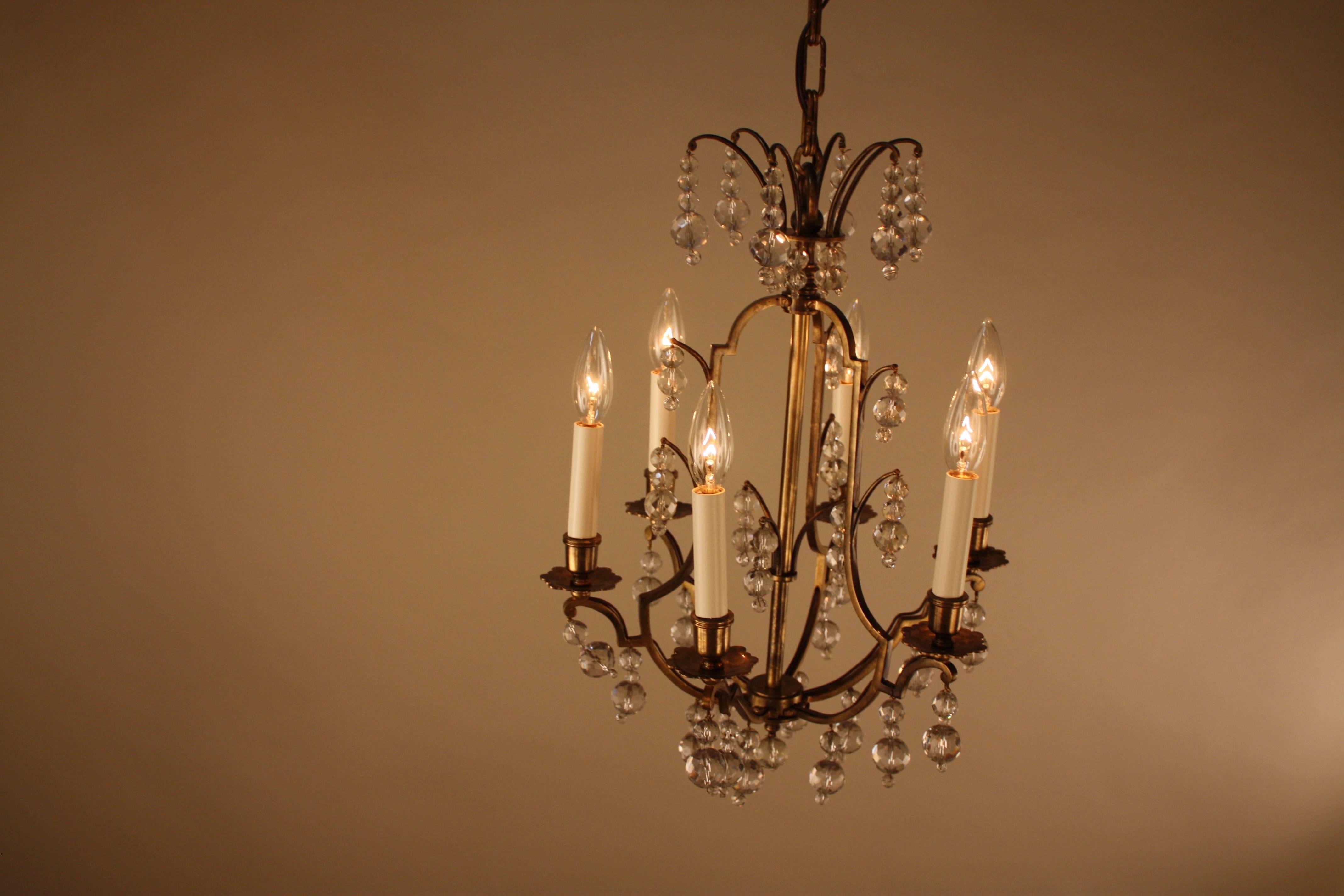 French Teardrop Crystal and Bronze Chandelier 5