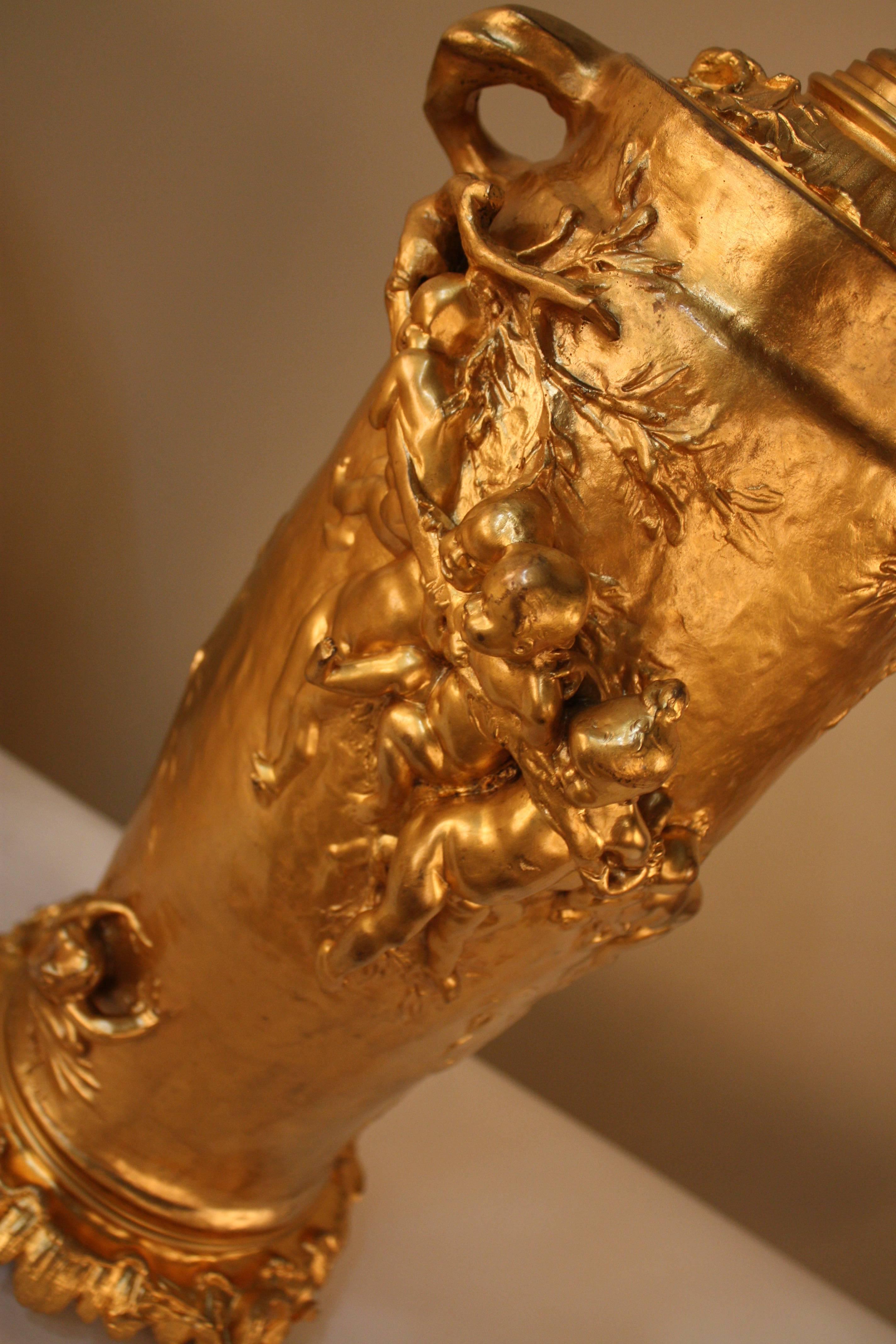Gilt 19th Century Doré Bronze Table Lamp by Gustave Joseph Cheret