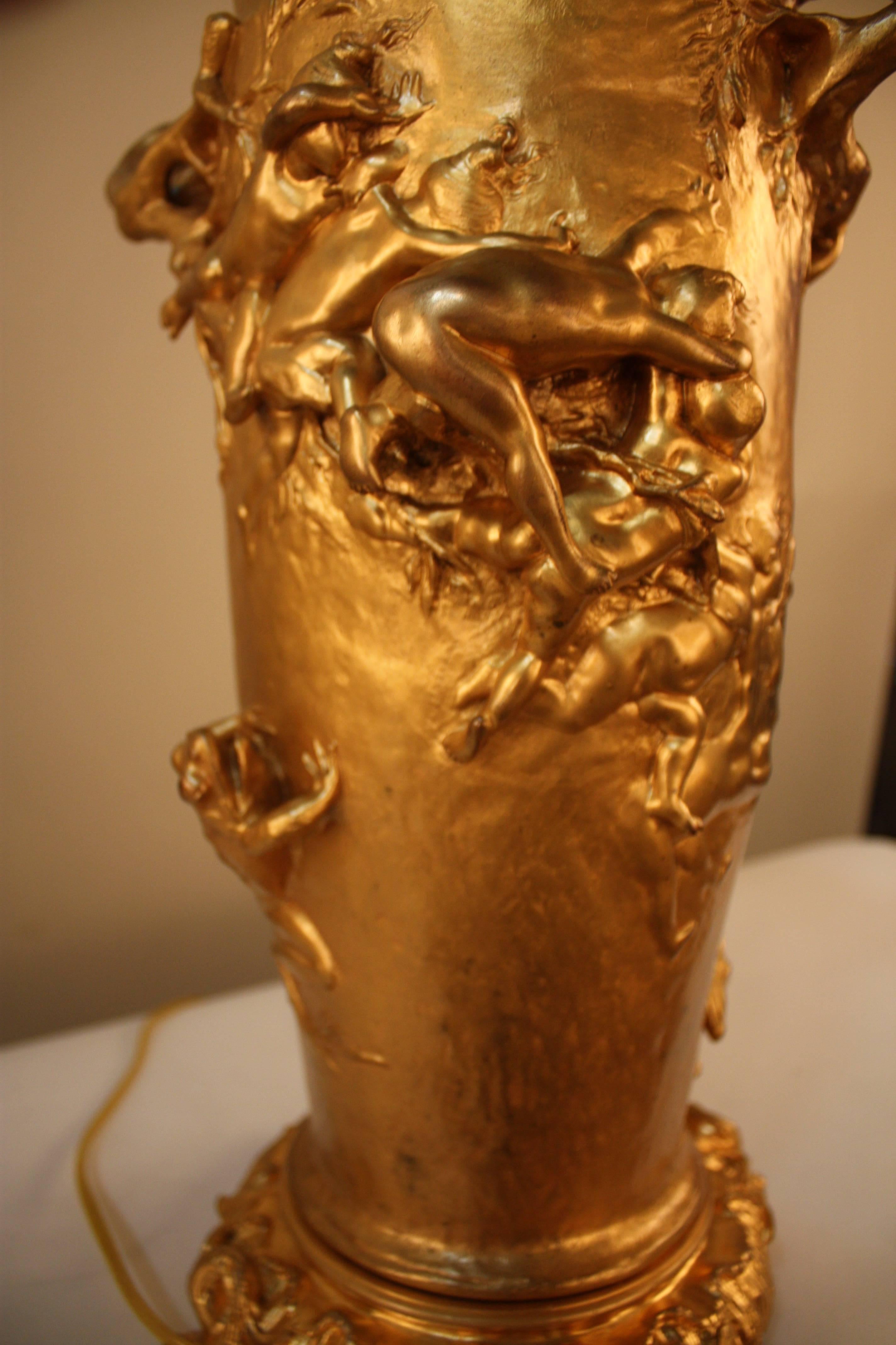 19th Century Doré Bronze Table Lamp by Gustave Joseph Cheret 2
