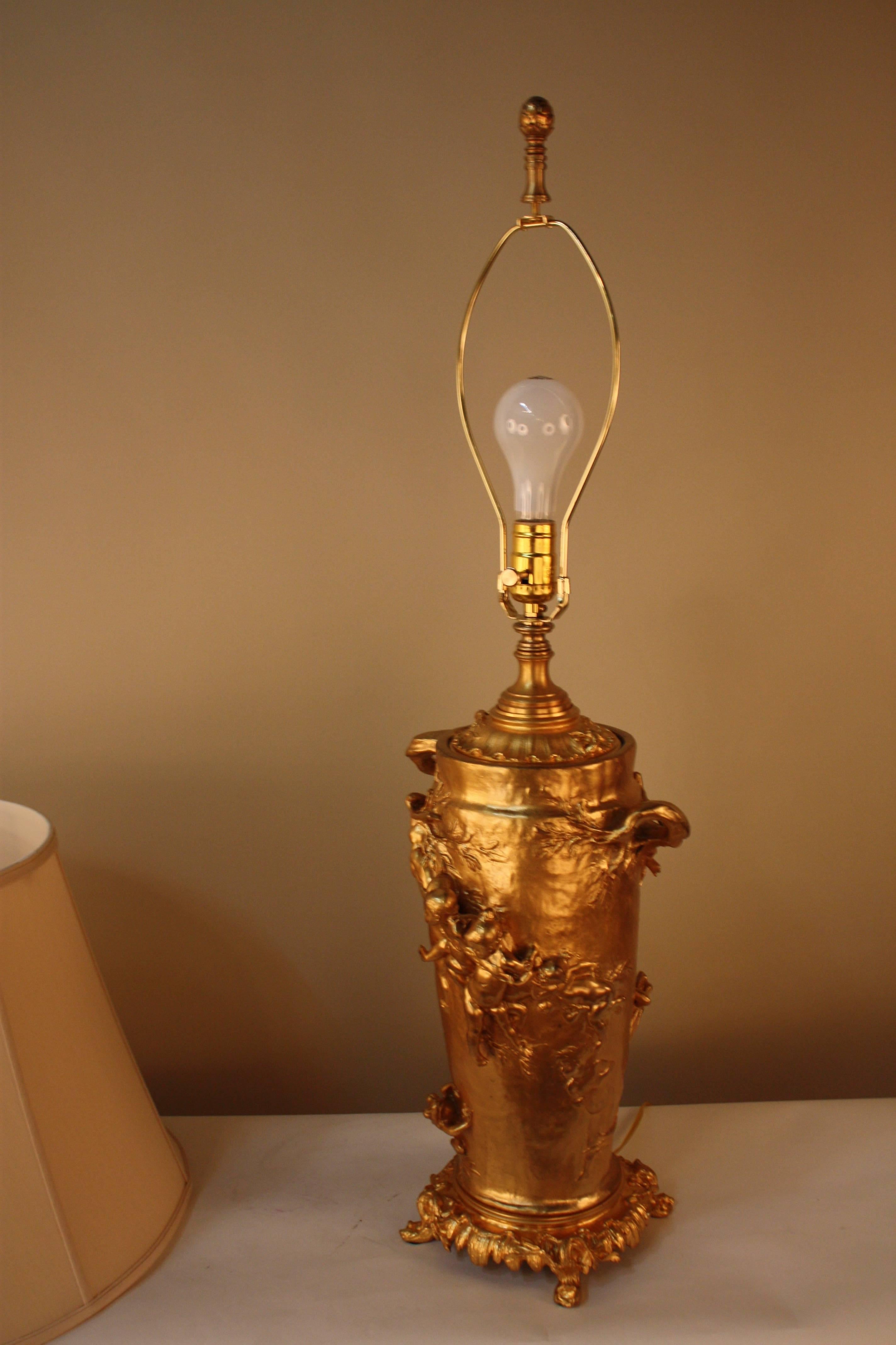 19th Century Doré Bronze Table Lamp by Gustave Joseph Cheret 3