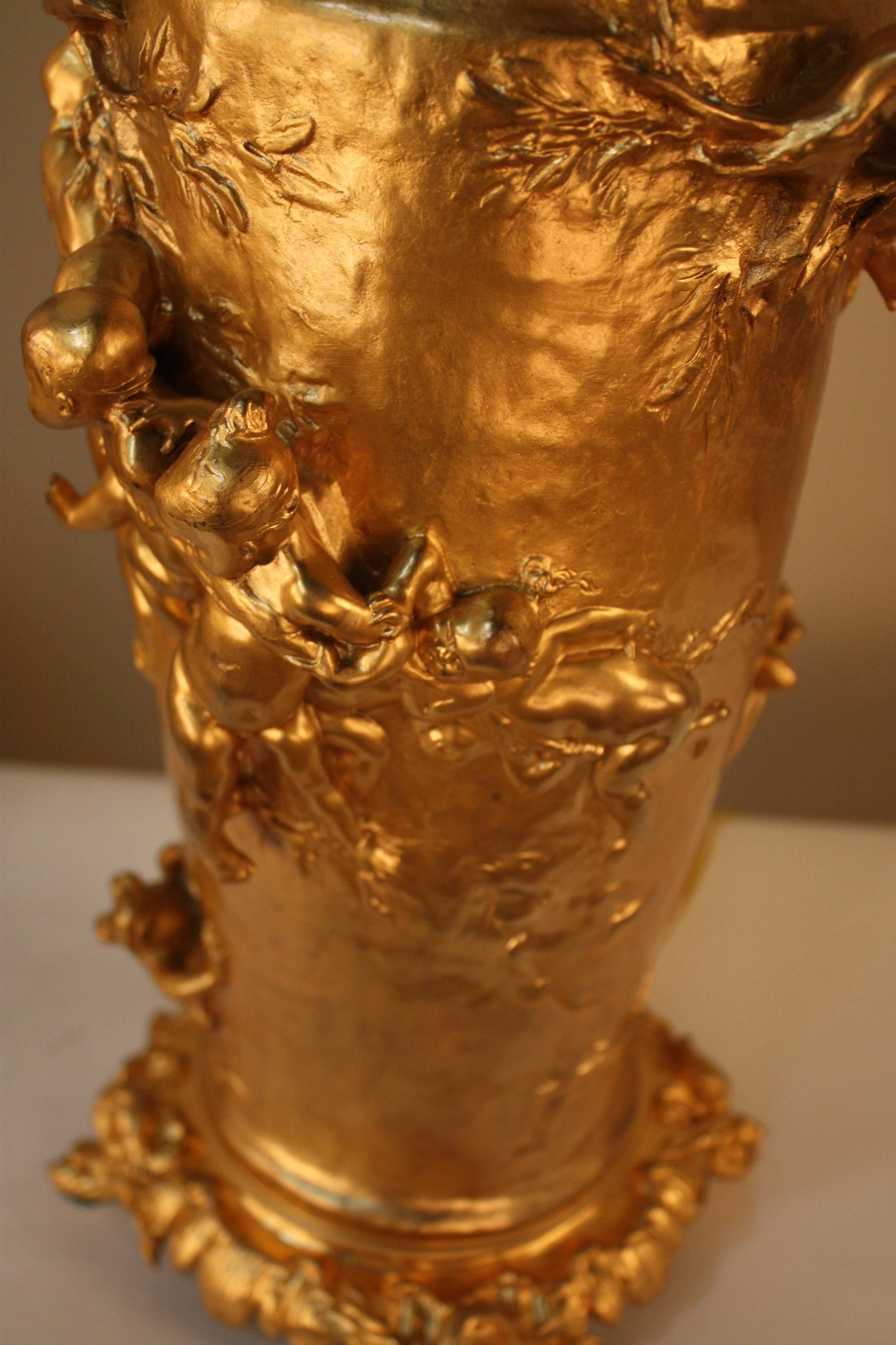 19th Century Doré Bronze Table Lamp by Gustave Joseph Cheret 4