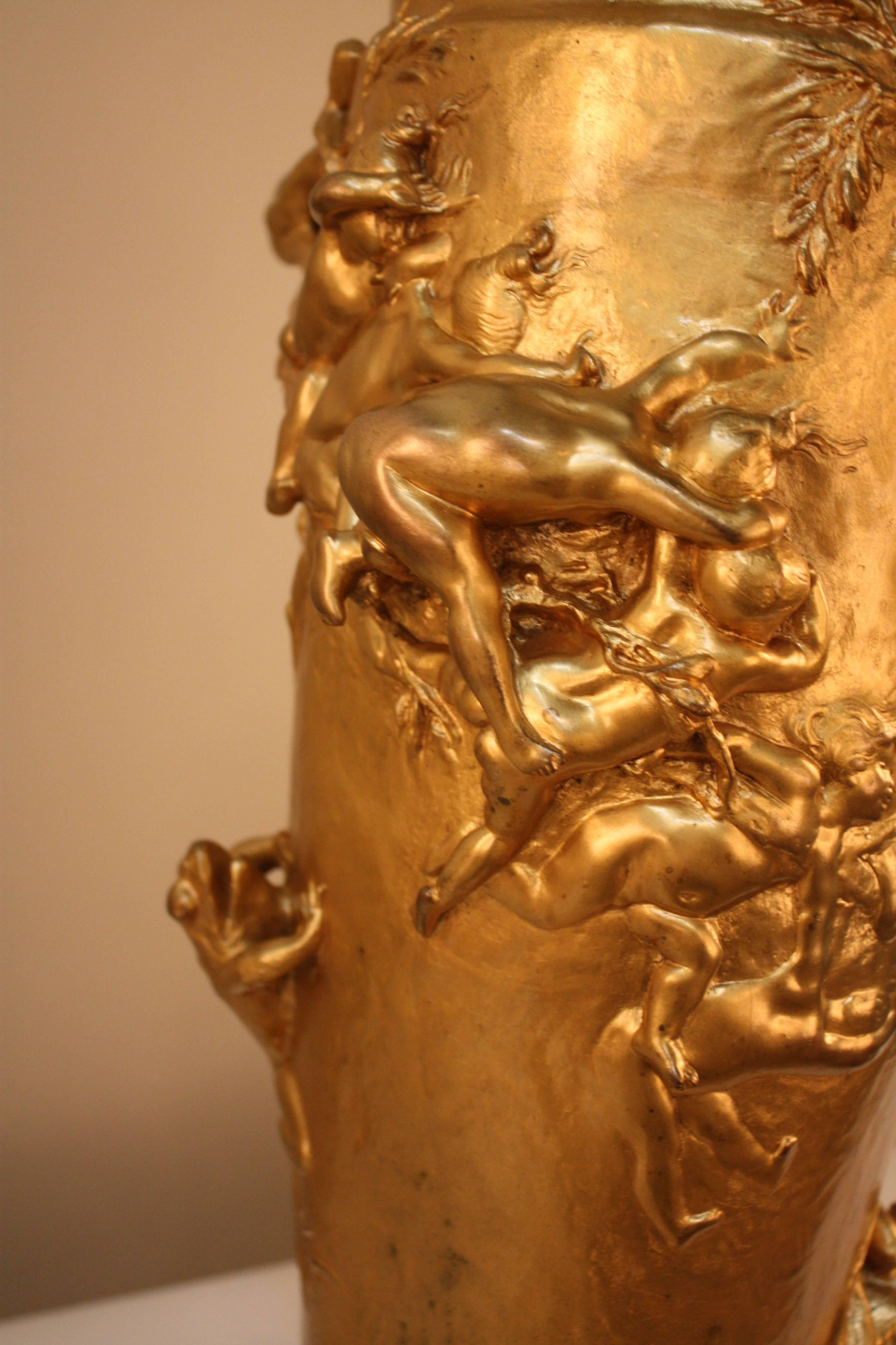 19th Century Doré Bronze Table Lamp by Gustave Joseph Cheret 5