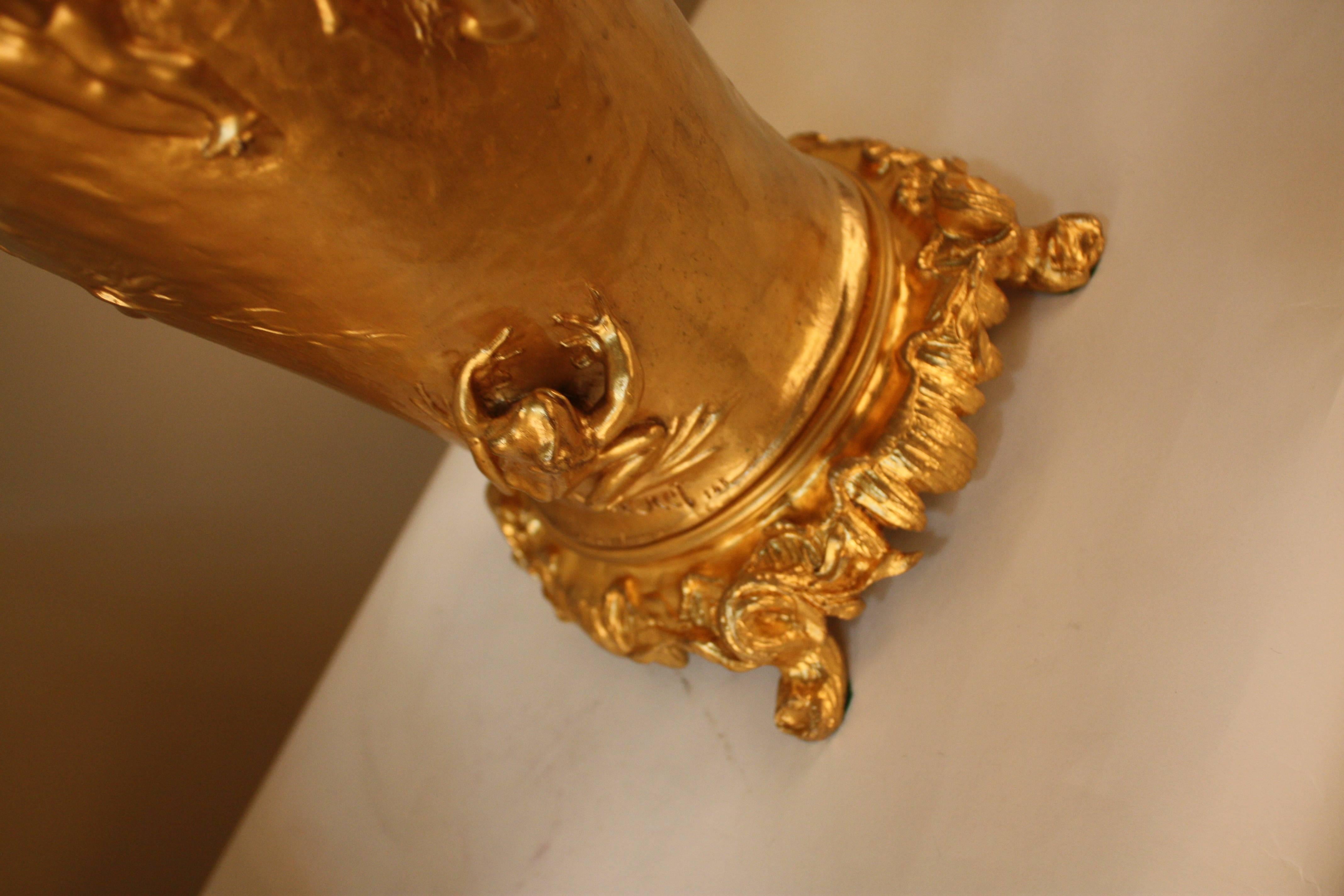 19th Century Doré Bronze Table Lamp by Gustave Joseph Cheret In Good Condition In Fairfax, VA