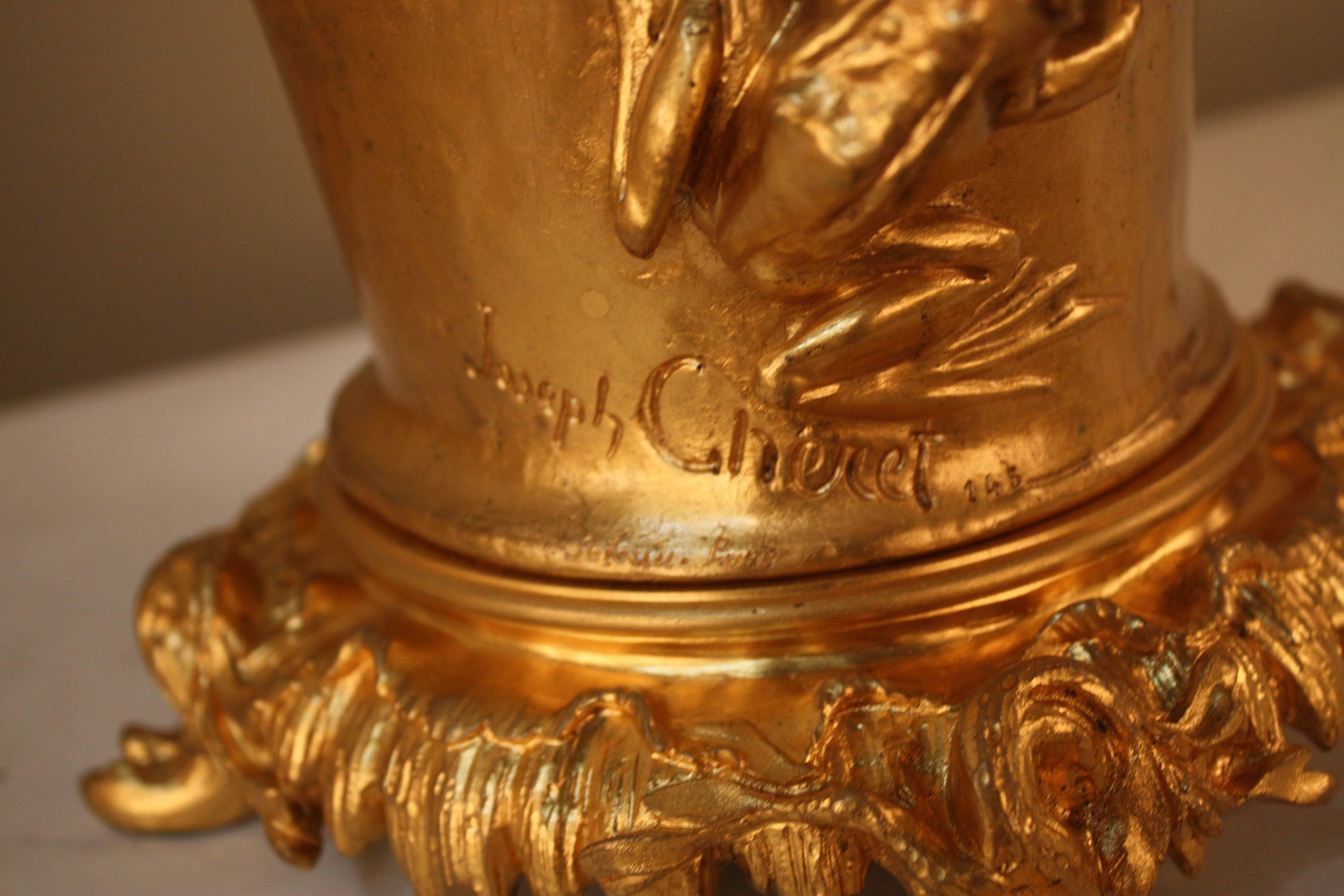 19th Century Doré Bronze Table Lamp by Gustave Joseph Cheret 1