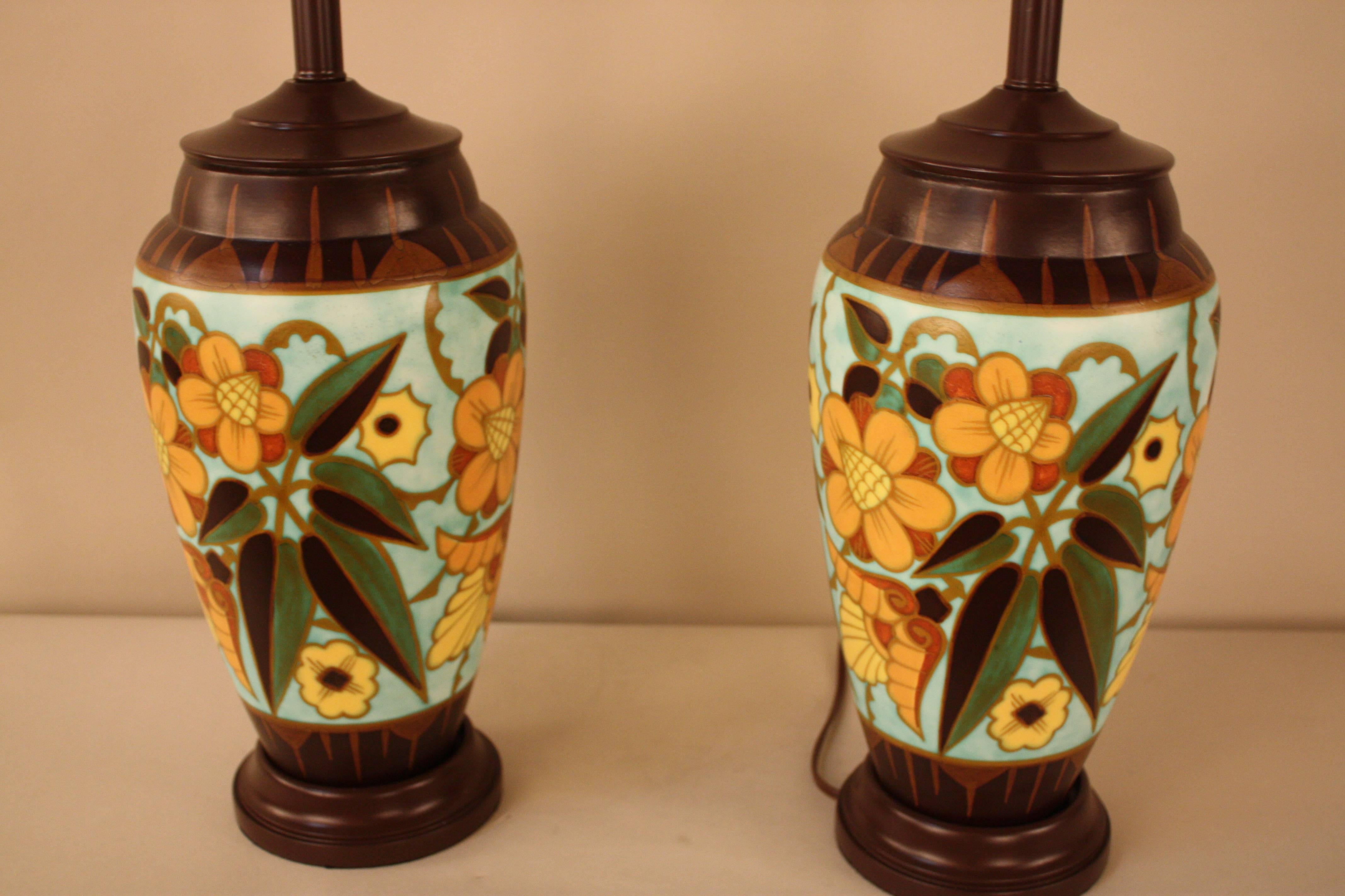Pottery Beautiful Pair of Art Deco Table Lamps by Boch Freres Keramis, Belgium