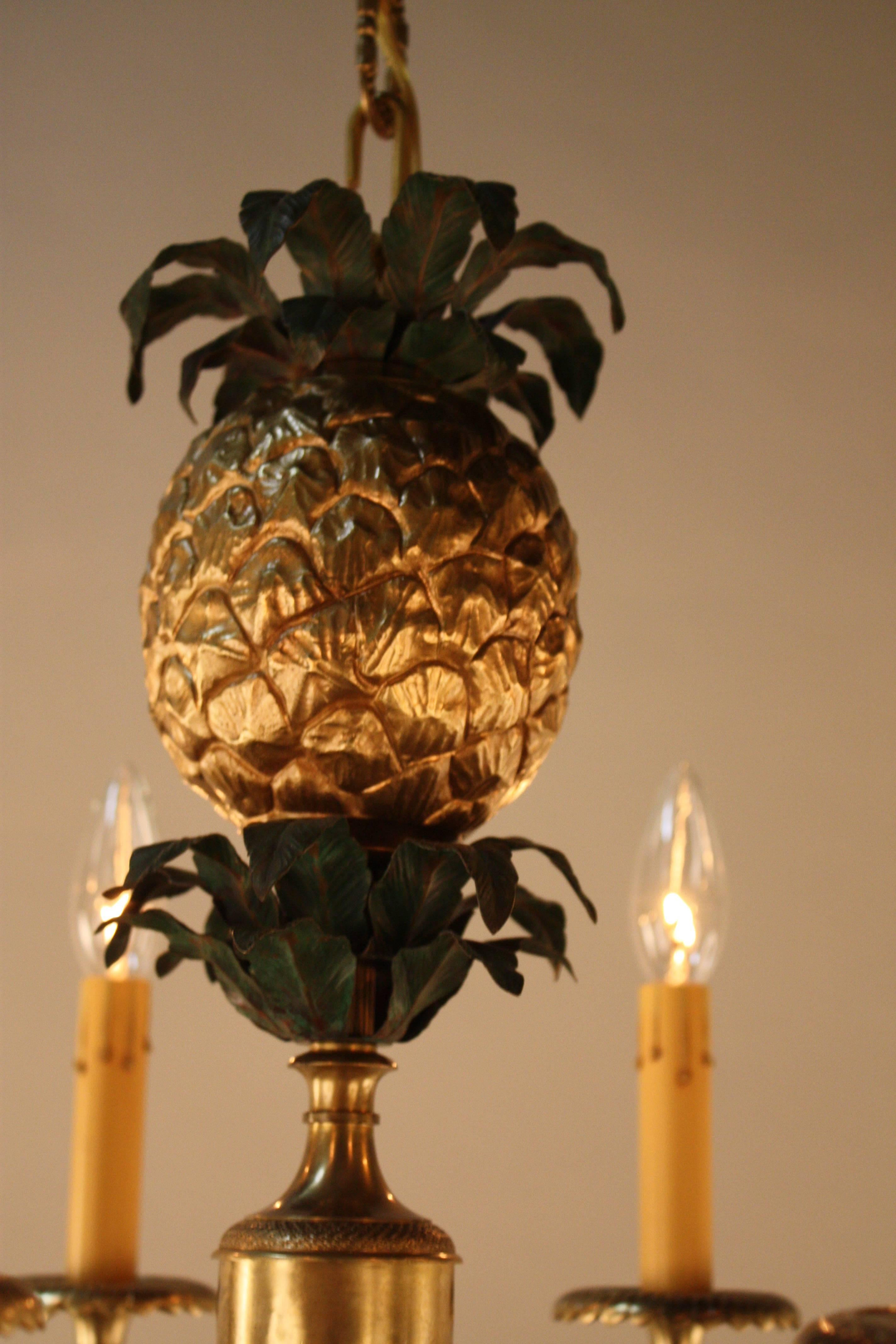 Mid-20th Century French Bronze Pineapple Chandelier by Maison Charles