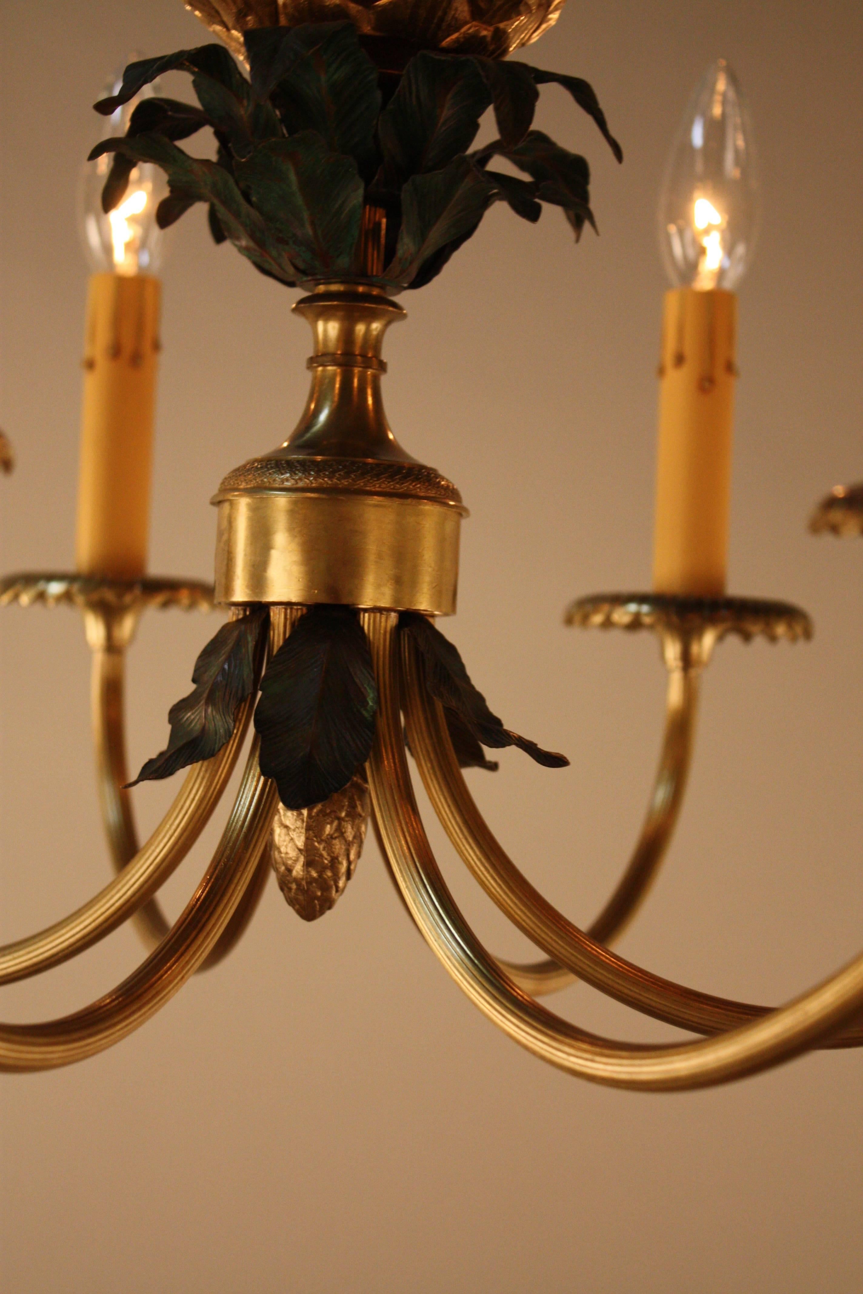 French Bronze Pineapple Chandelier by Maison Charles 1
