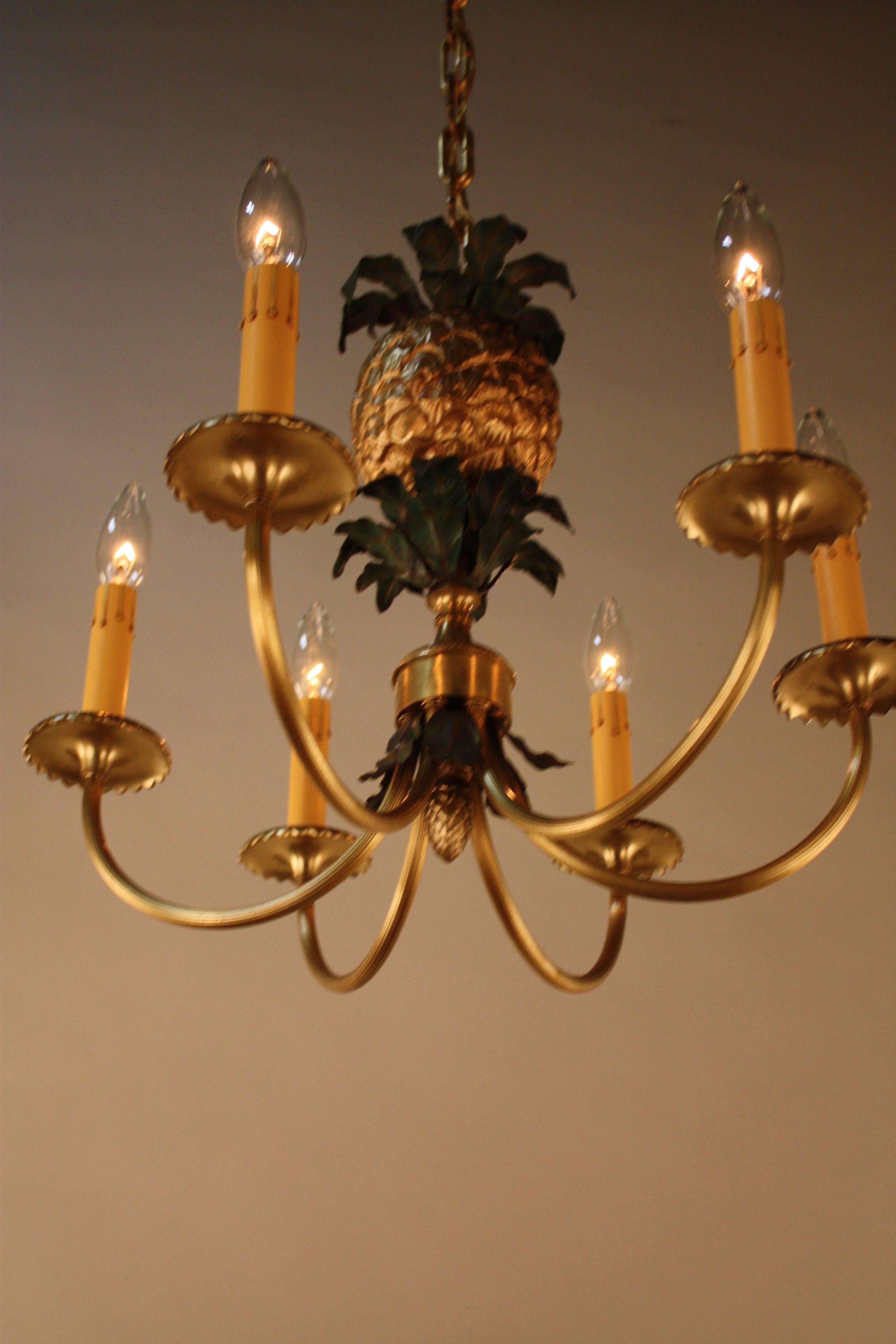 French Bronze Pineapple Chandelier by Maison Charles 2