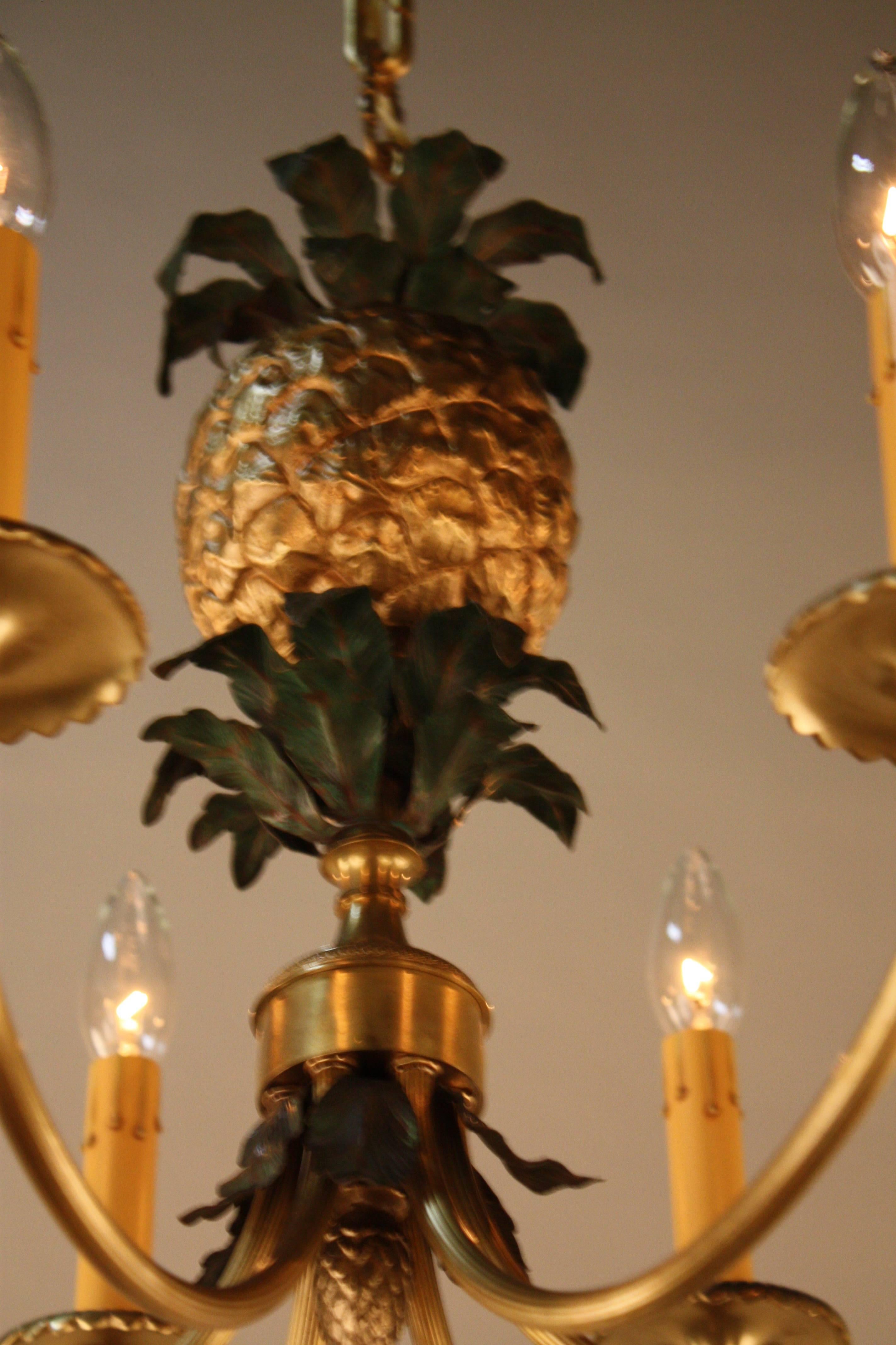 French Bronze Pineapple Chandelier by Maison Charles 4