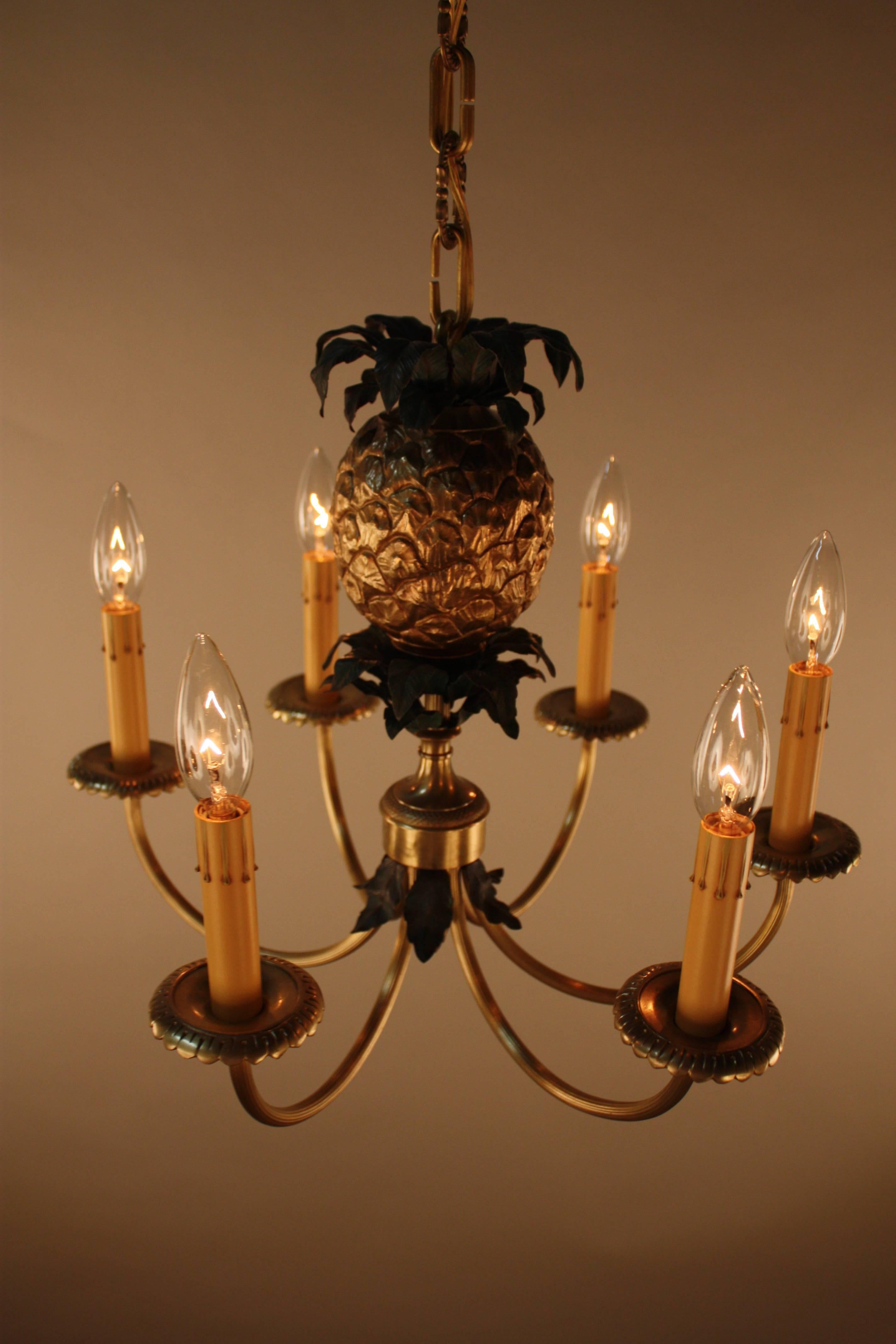 French Bronze Pineapple Chandelier by Maison Charles 5