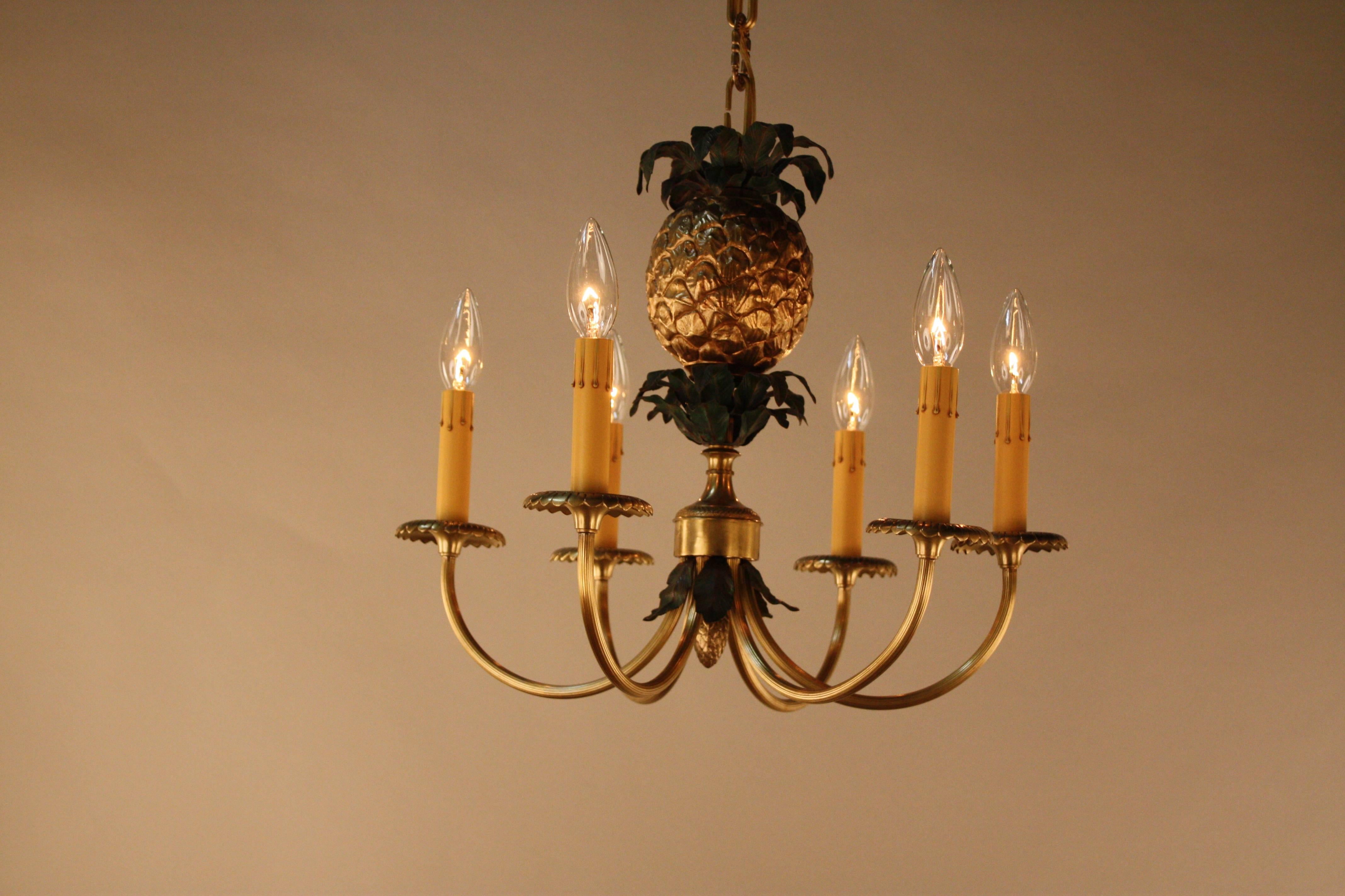 French Bronze Pineapple Chandelier by Maison Charles In Good Condition In Fairfax, VA