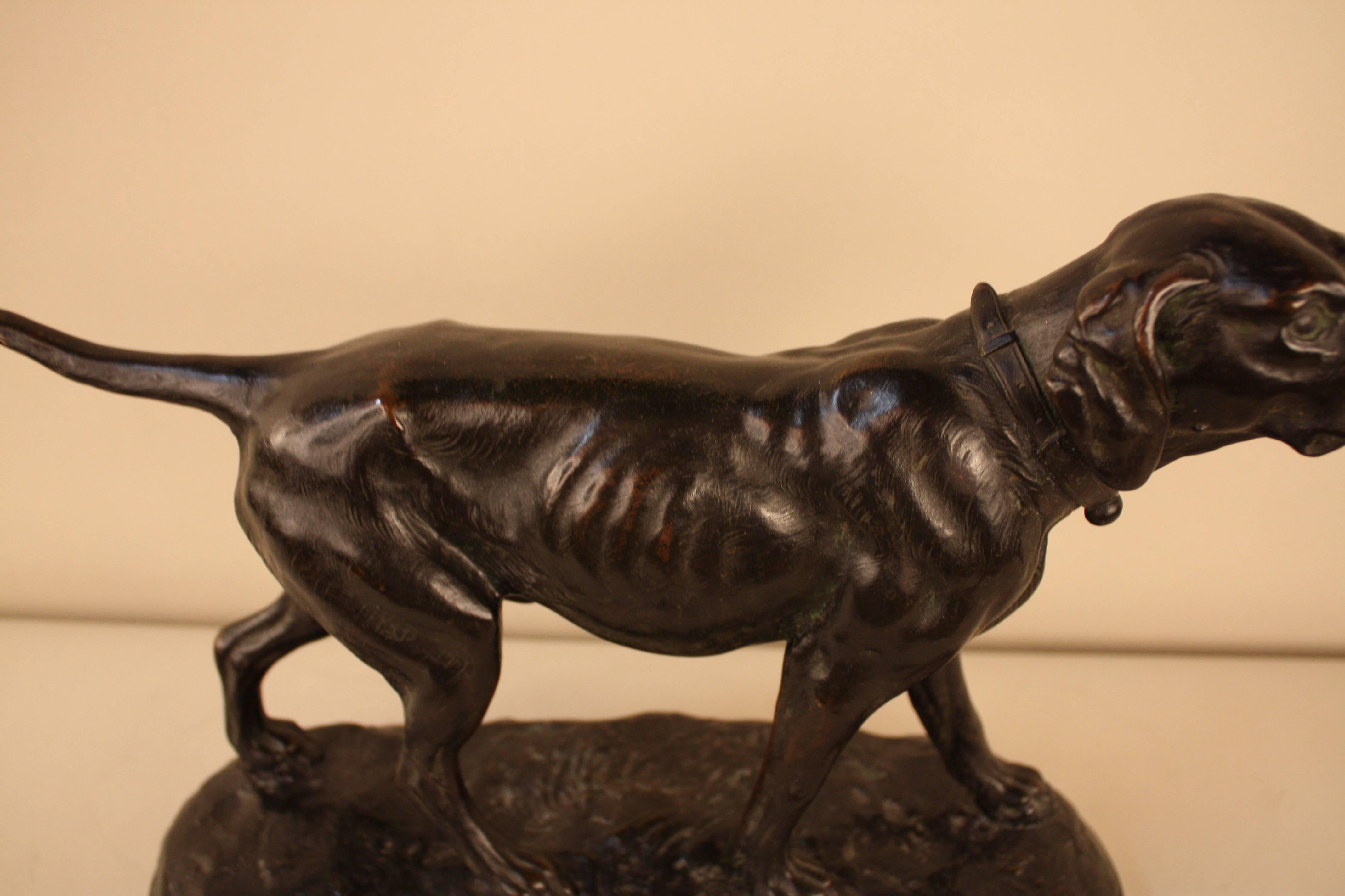 French Bronze Sculpture of Hunting Dog by Alphonse Arson