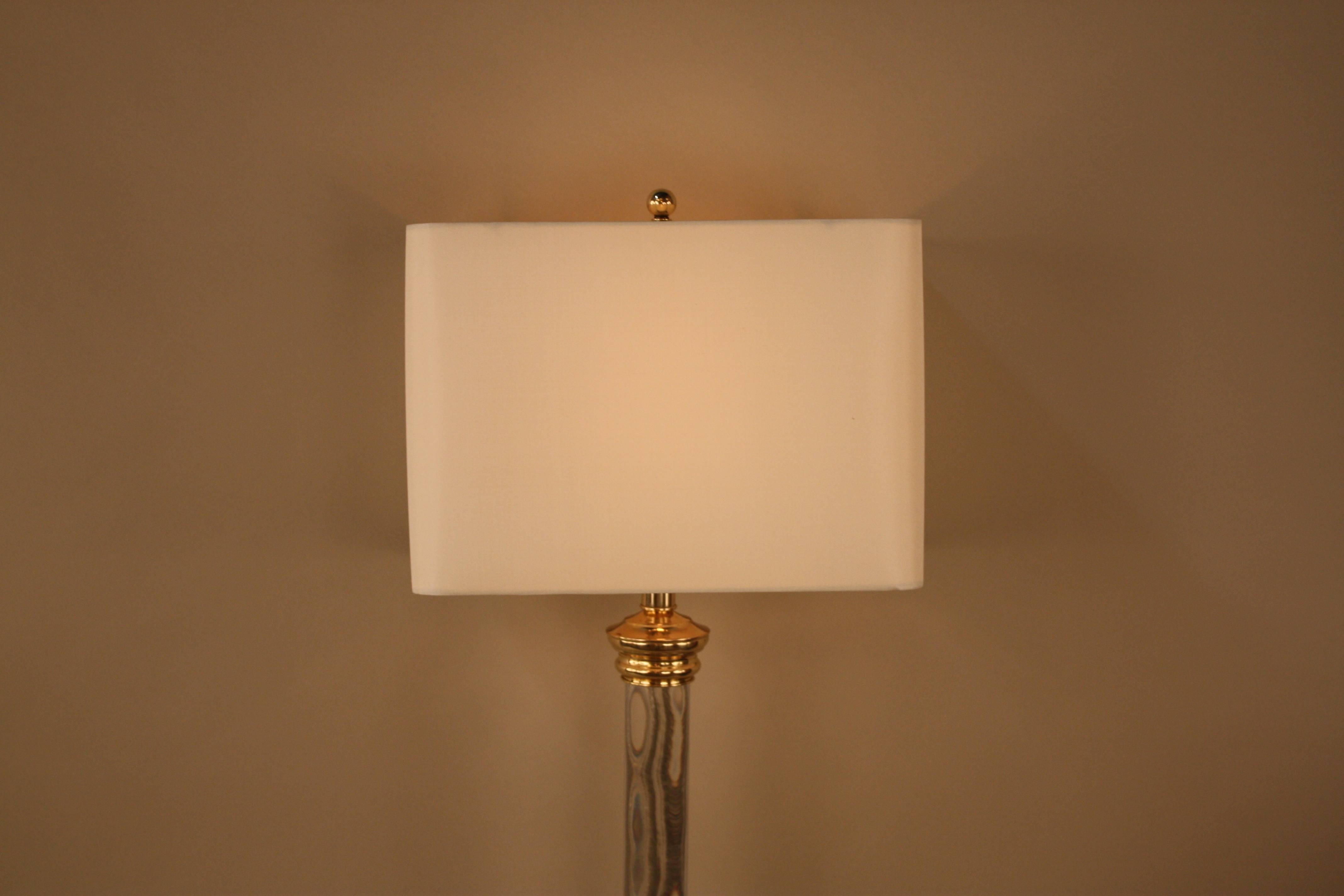 Modern Pair of Clear Lucite and Bronze Table Lamps