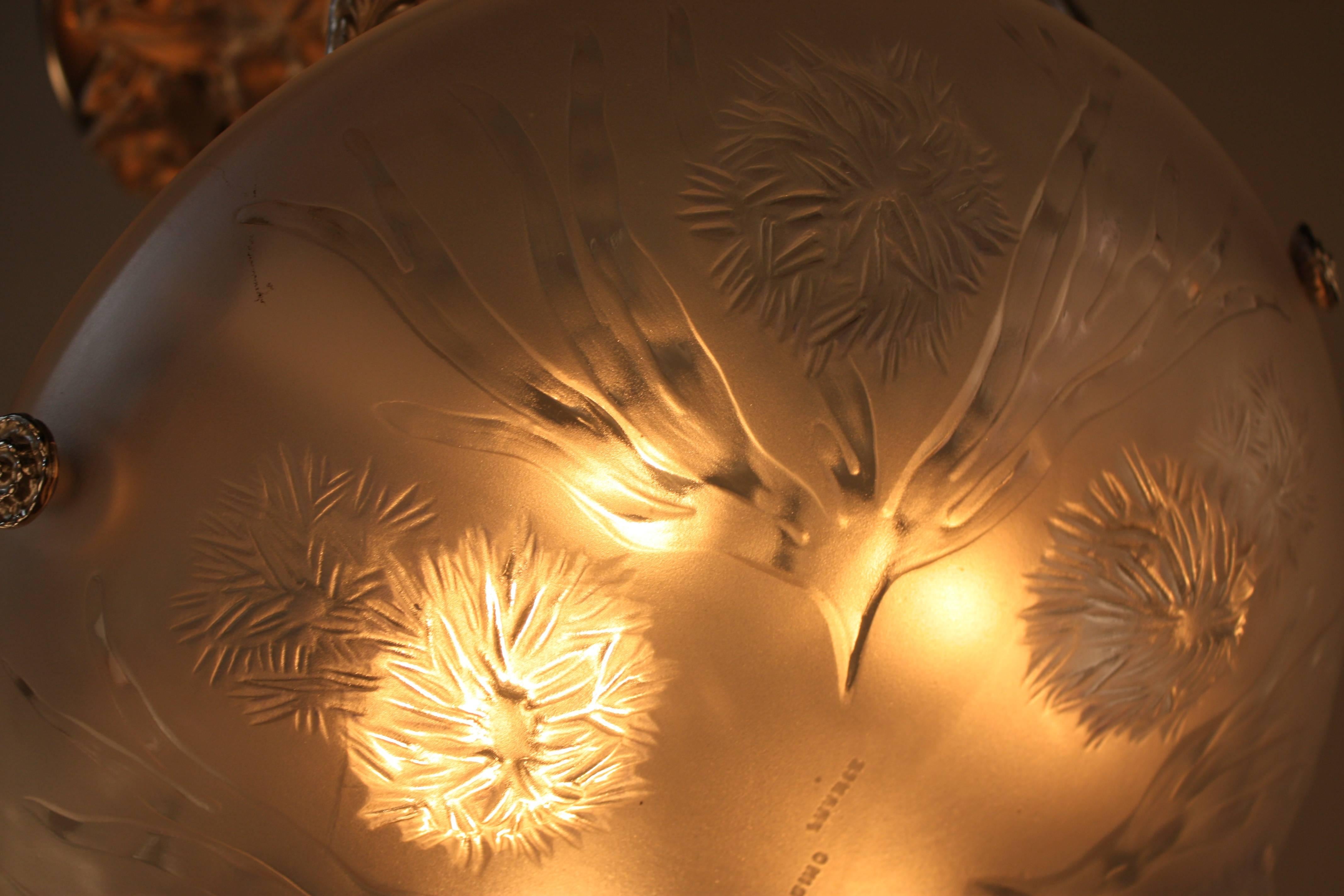 Art Deco Sea Urchin Design Glass Chandelier by Sabino 3