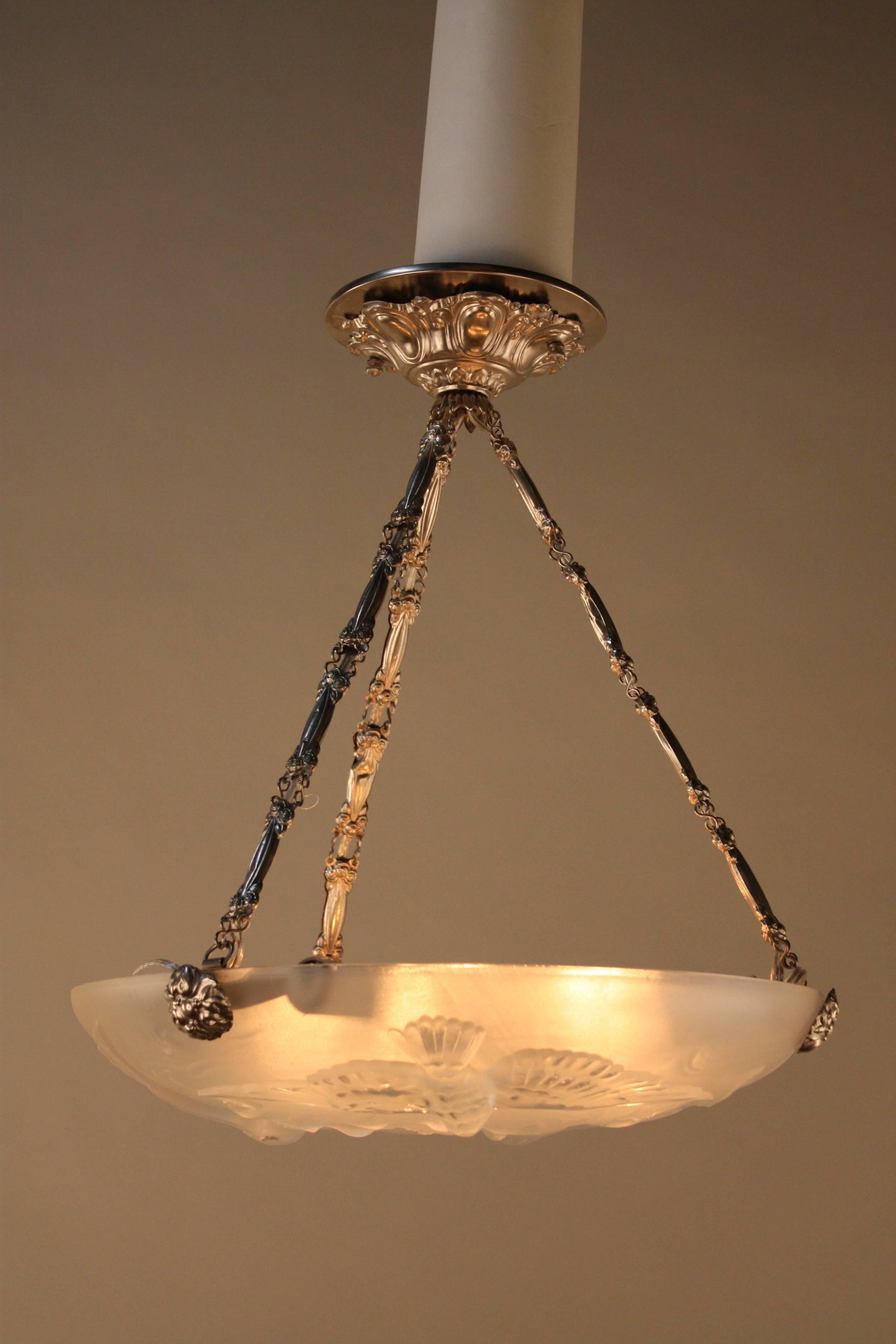 French Art Deco Glass Chandelier by Verlys 1