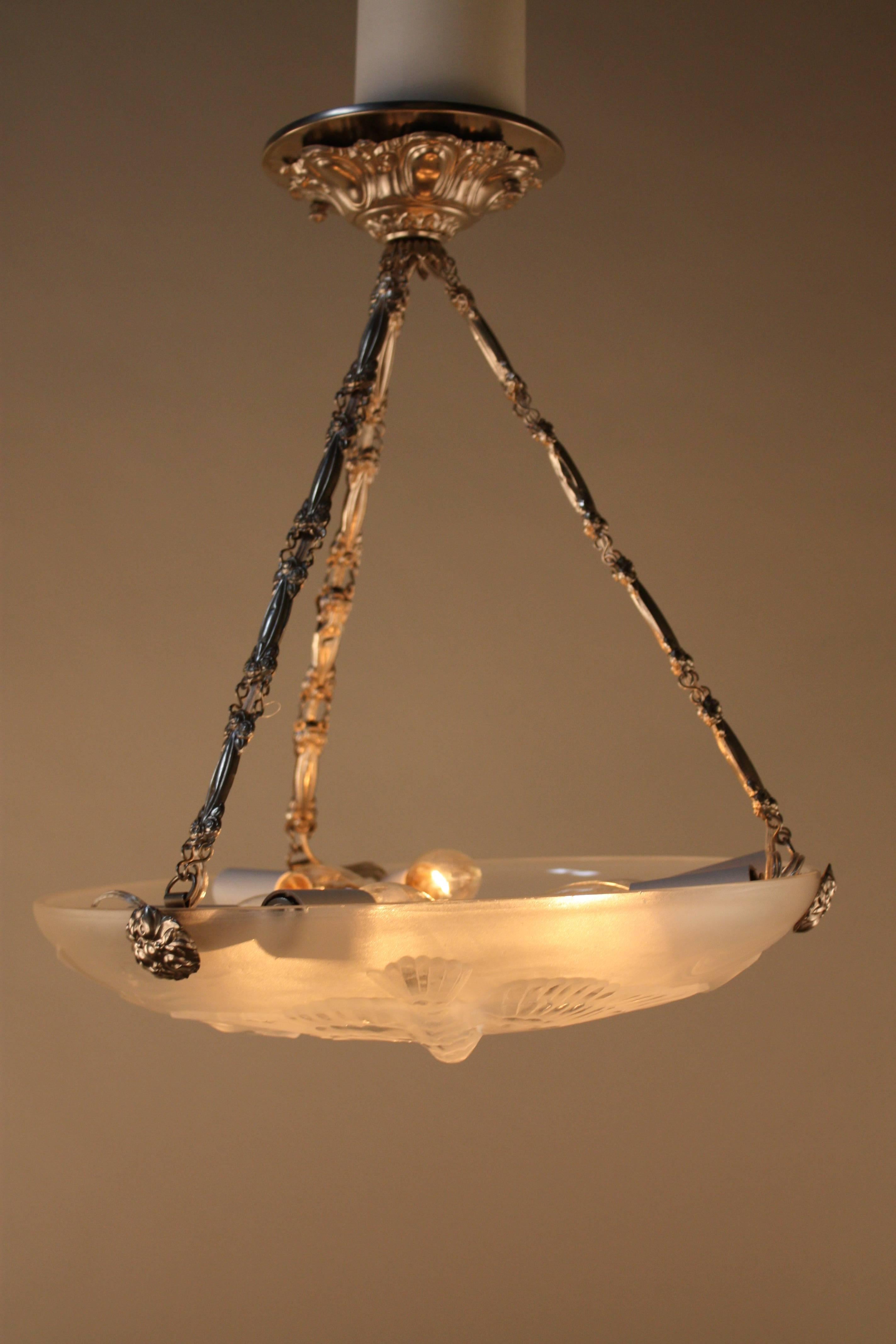 French Art Deco Glass Chandelier by Verlys 3