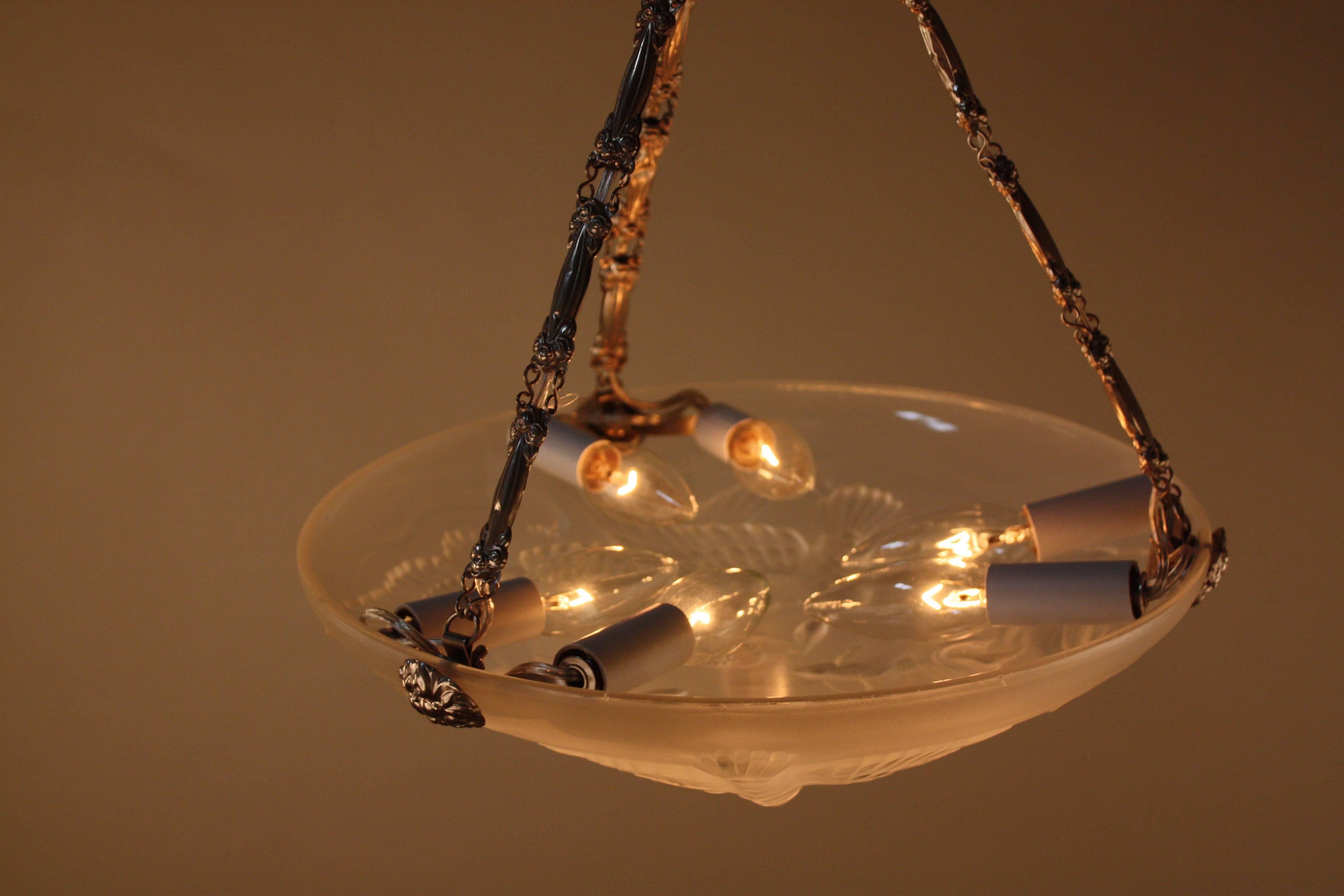 French Art Deco Glass Chandelier by Verlys 2