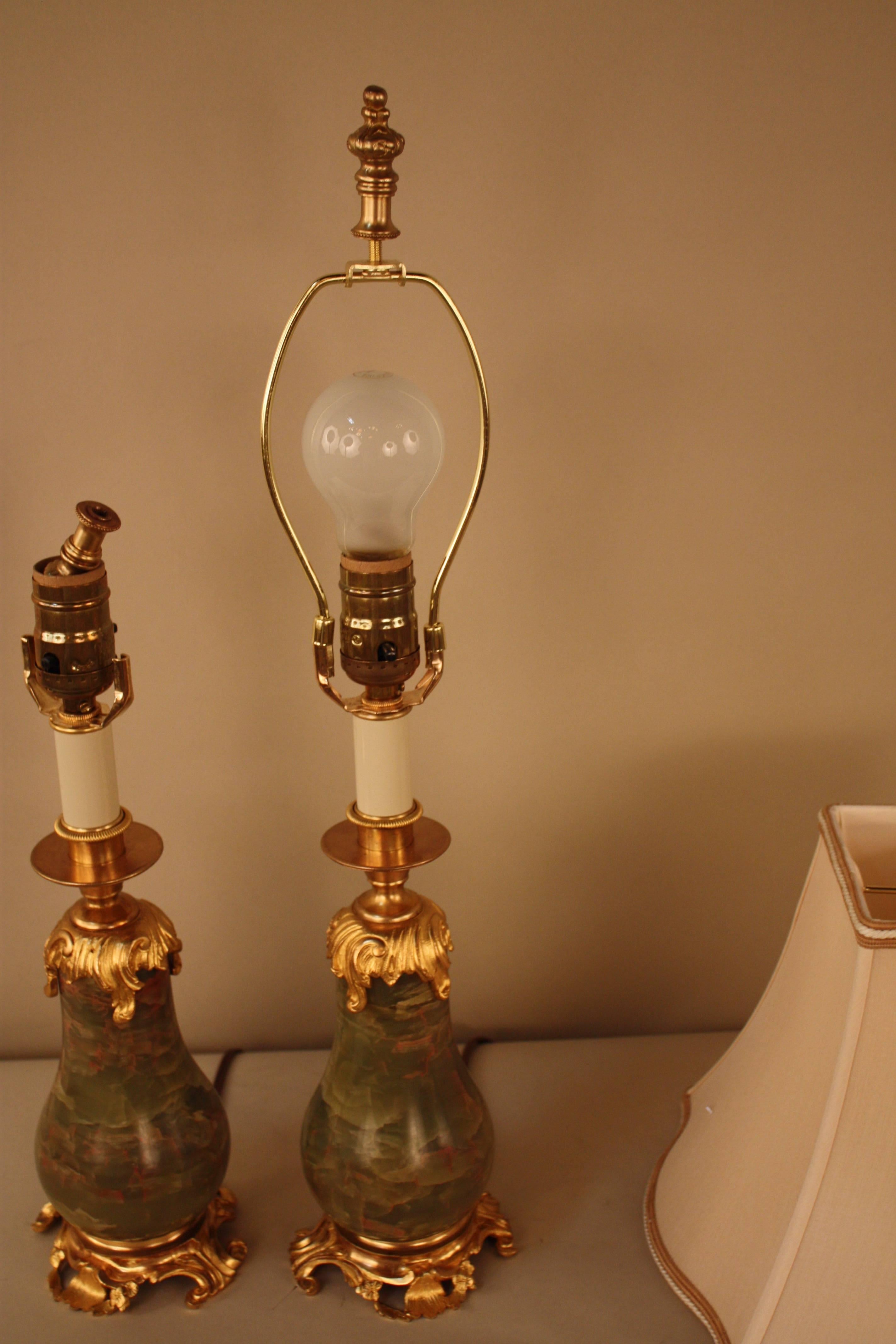 Pair of French Onyx and Doré Bronze Table Lamps 1