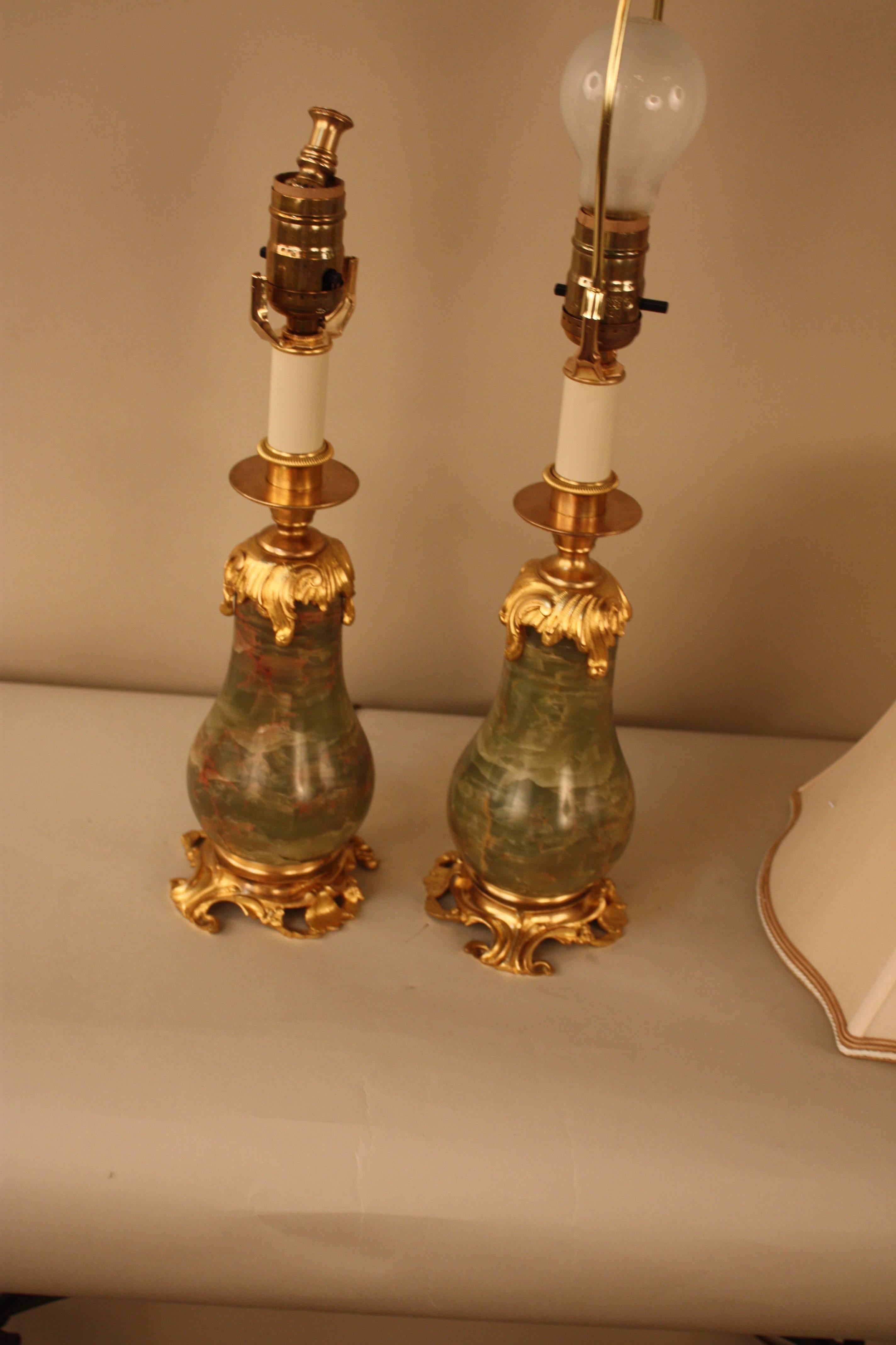 Pair of French Onyx and Doré Bronze Table Lamps 2