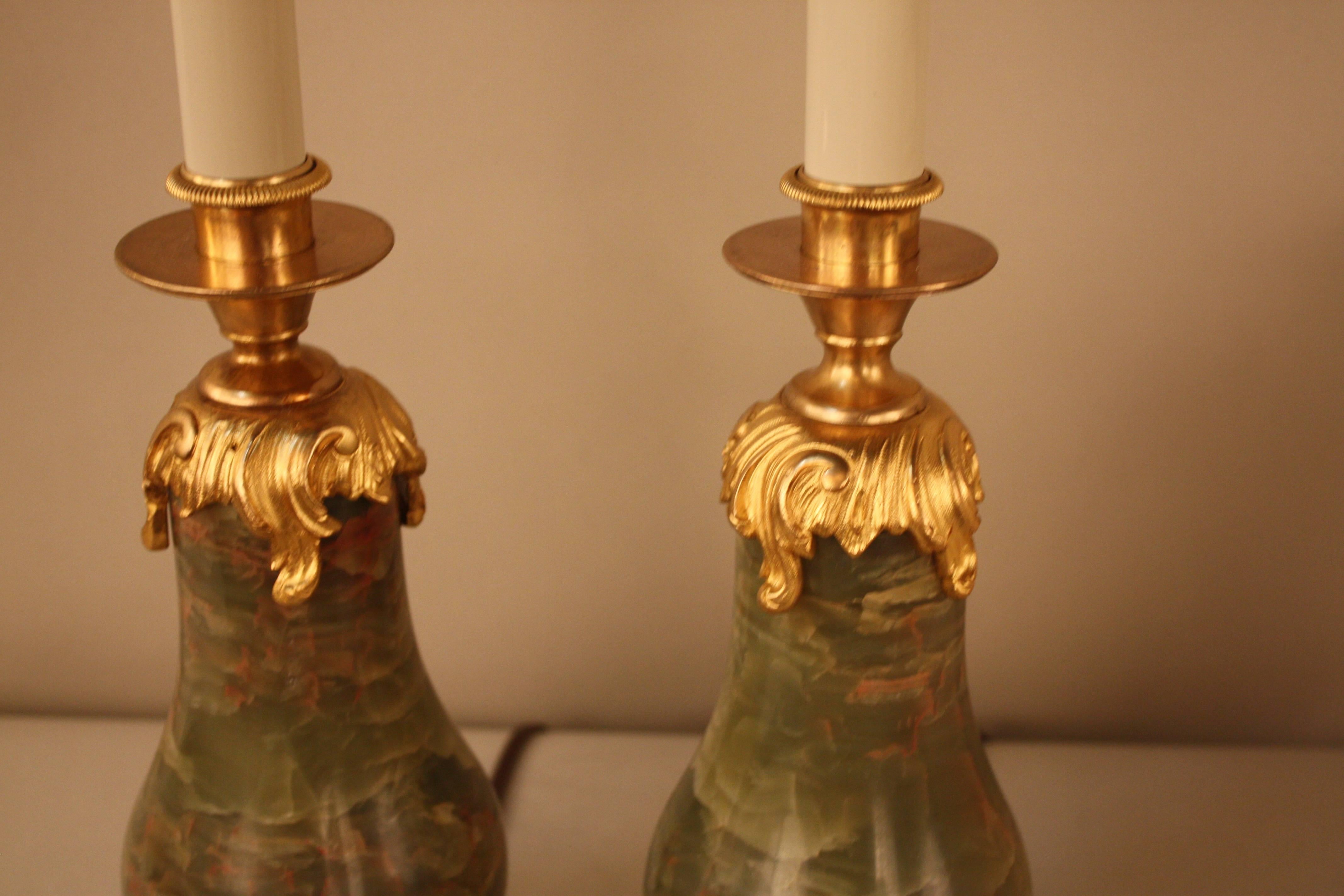 Pair of French Onyx and Doré Bronze Table Lamps In Good Condition In Fairfax, VA