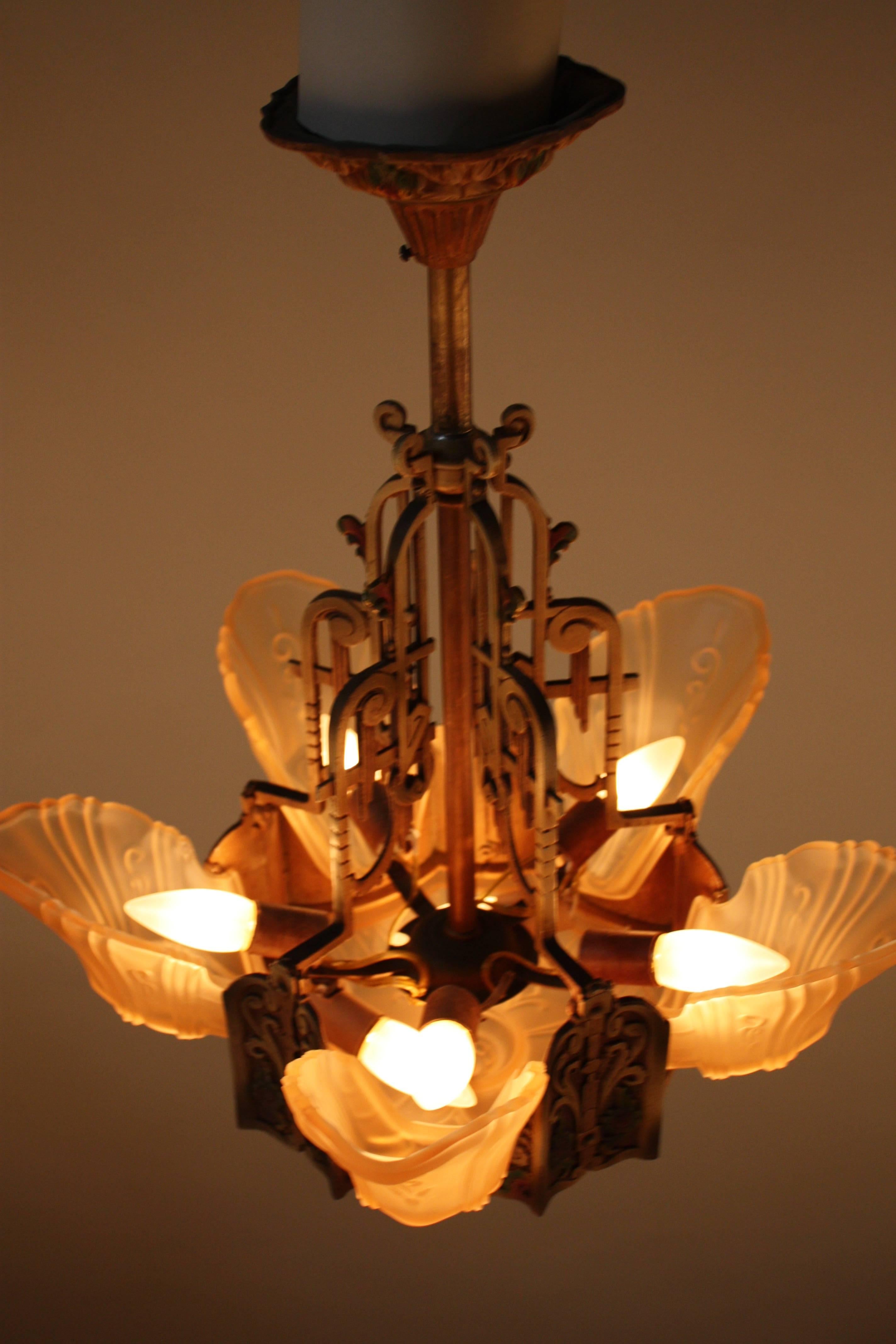 American Art Deco Chandelier by Lightolier 2