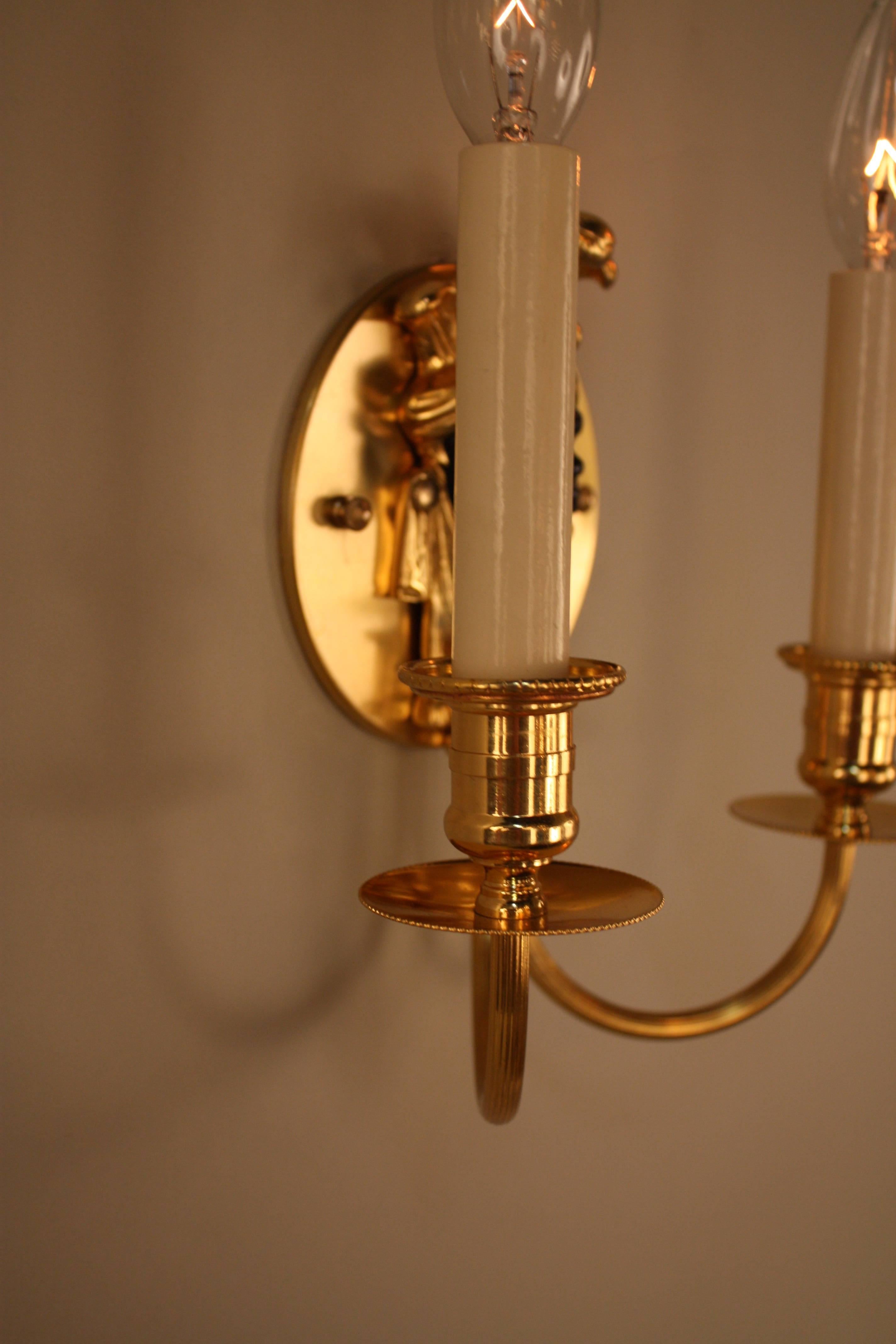 French Pair of Doré Bronze Wall Sconces by Maison Baguès