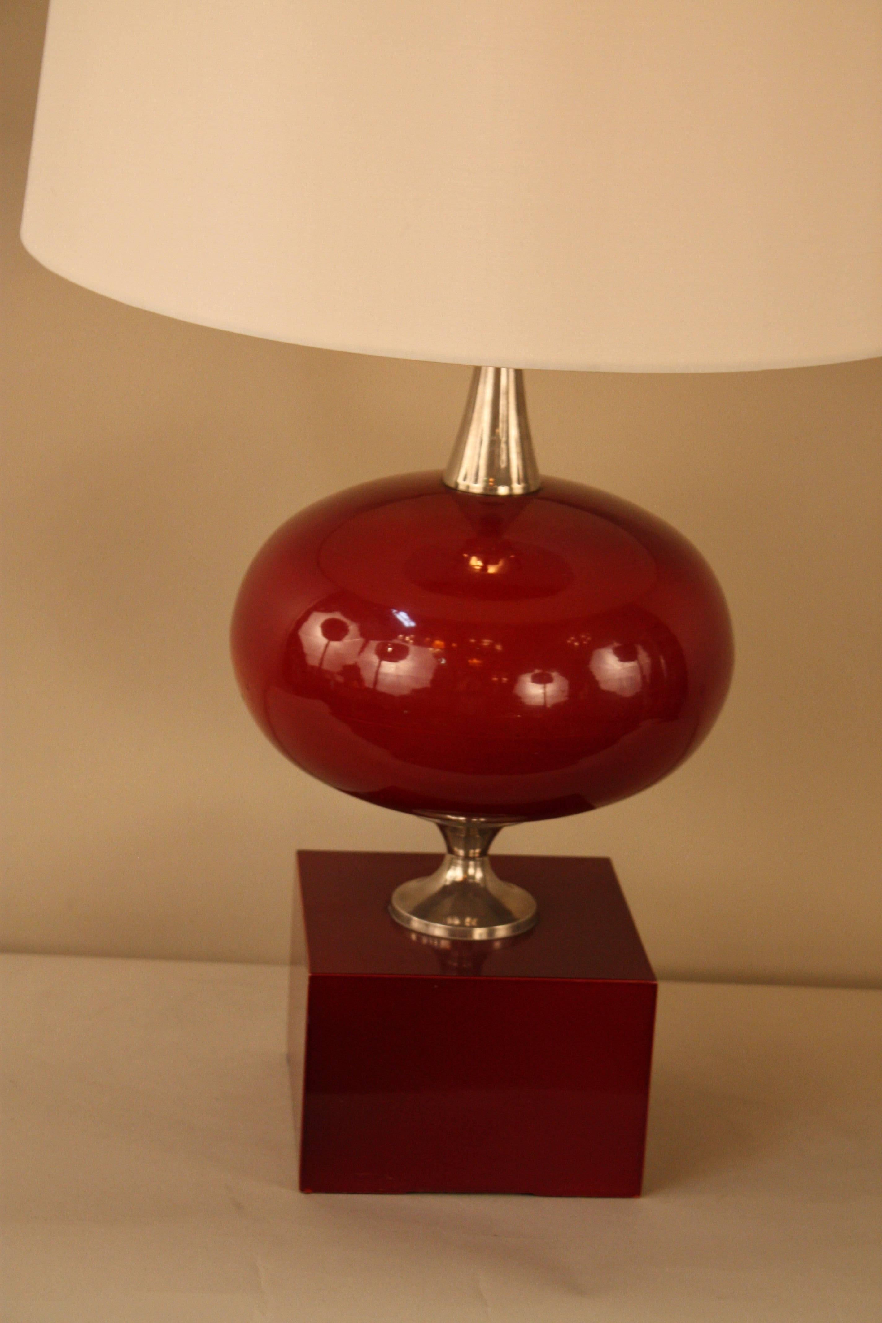 Modern French 1970s Enamel and Nickel Table Lamp by Maison Barbier