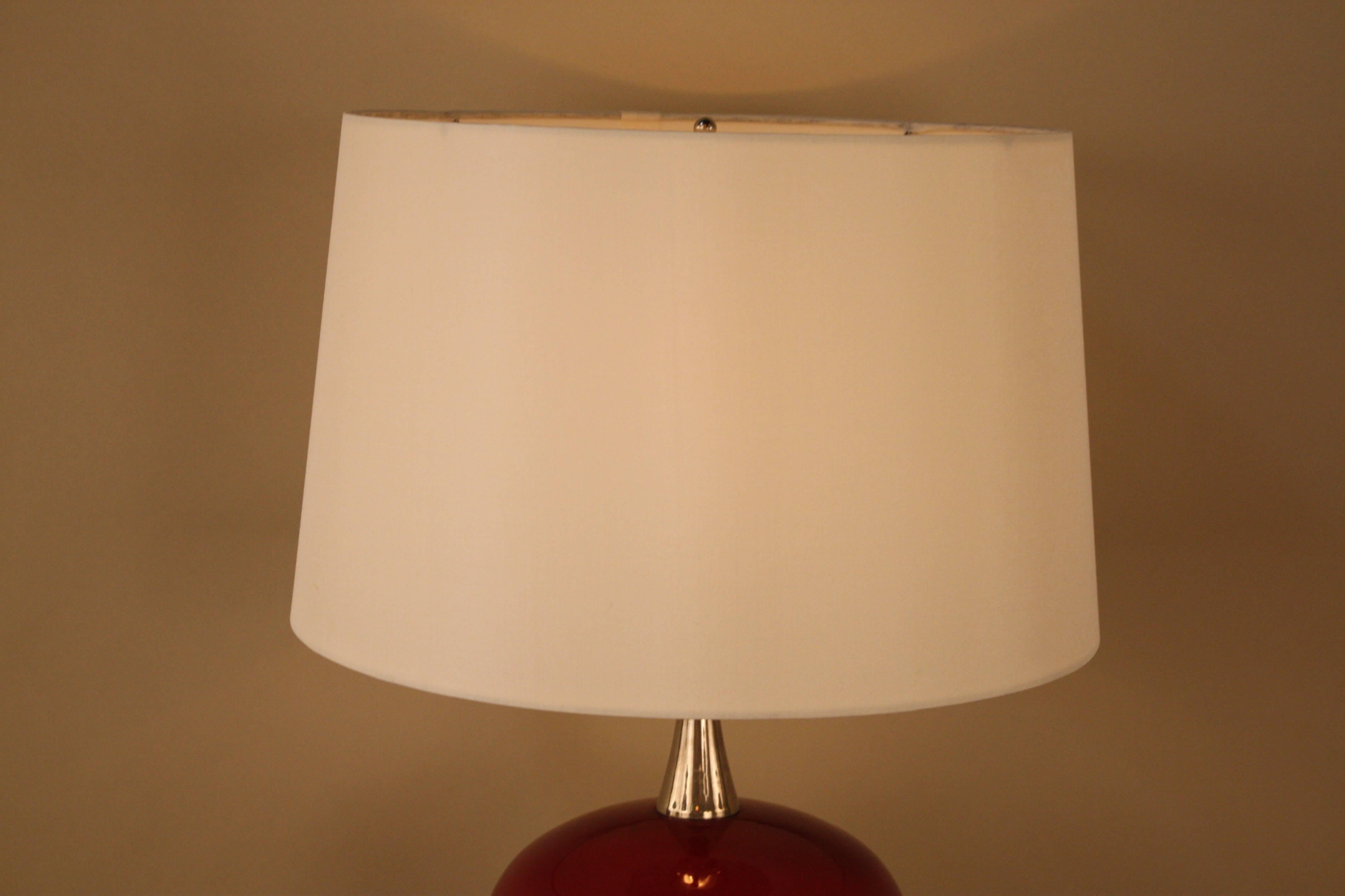 French 1970s Enamel and Nickel Table Lamp by Maison Barbier In Good Condition In Fairfax, VA