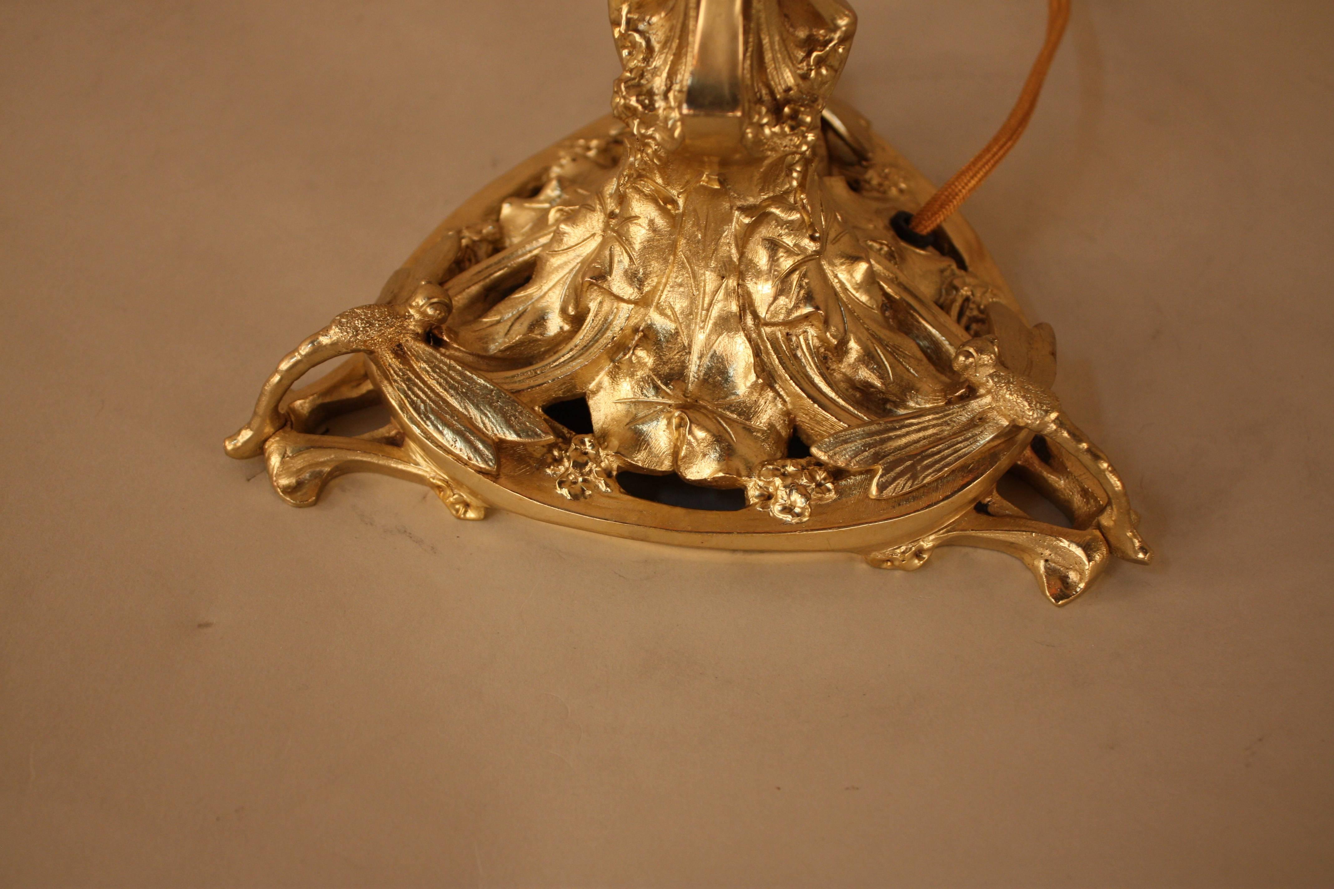 French Art Nouveau Bronze and Art Glass Table Lamp In Good Condition In Fairfax, VA