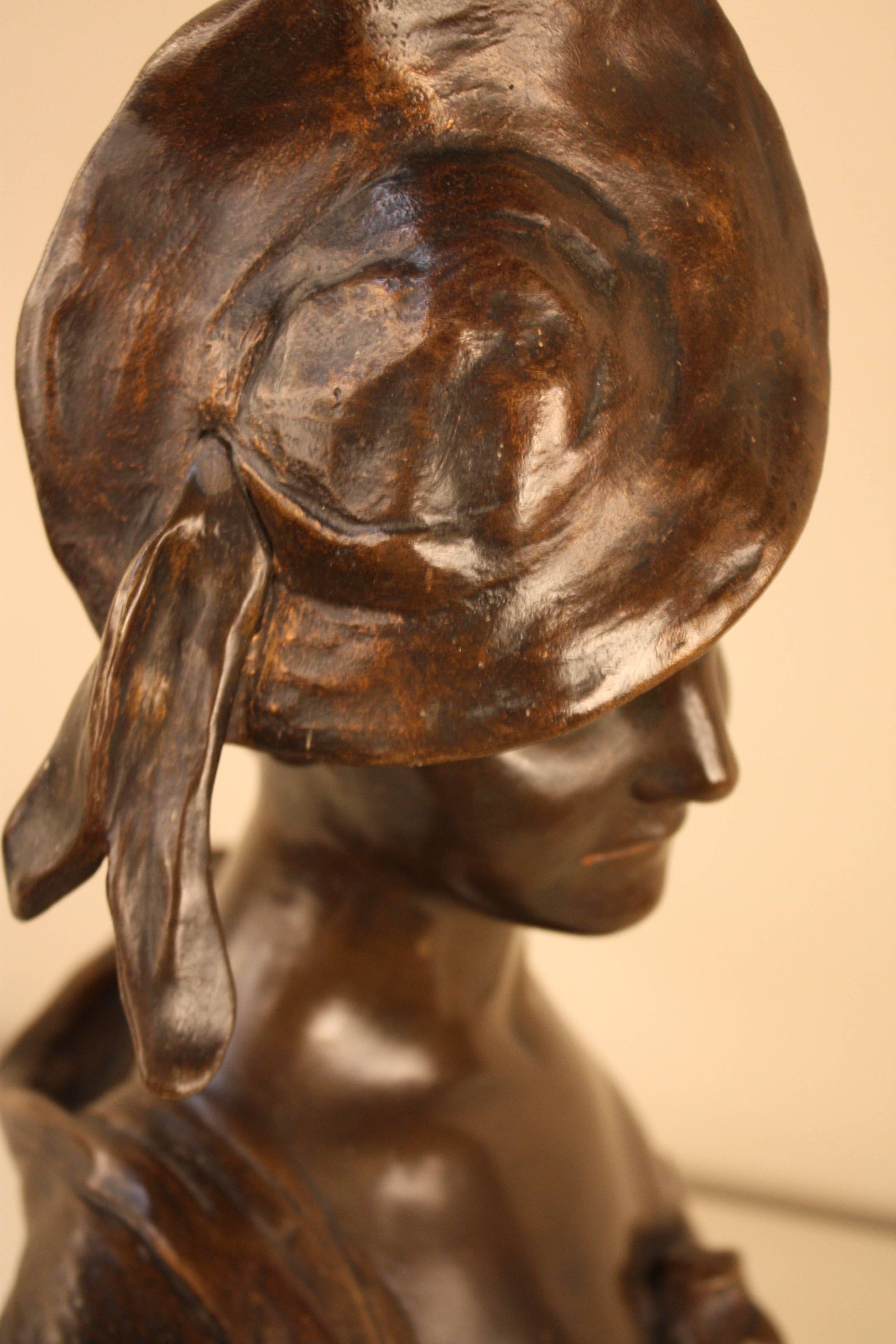 French Art Nouveau Bronze Bust of Young Woman by Georges Van der Straeten 3