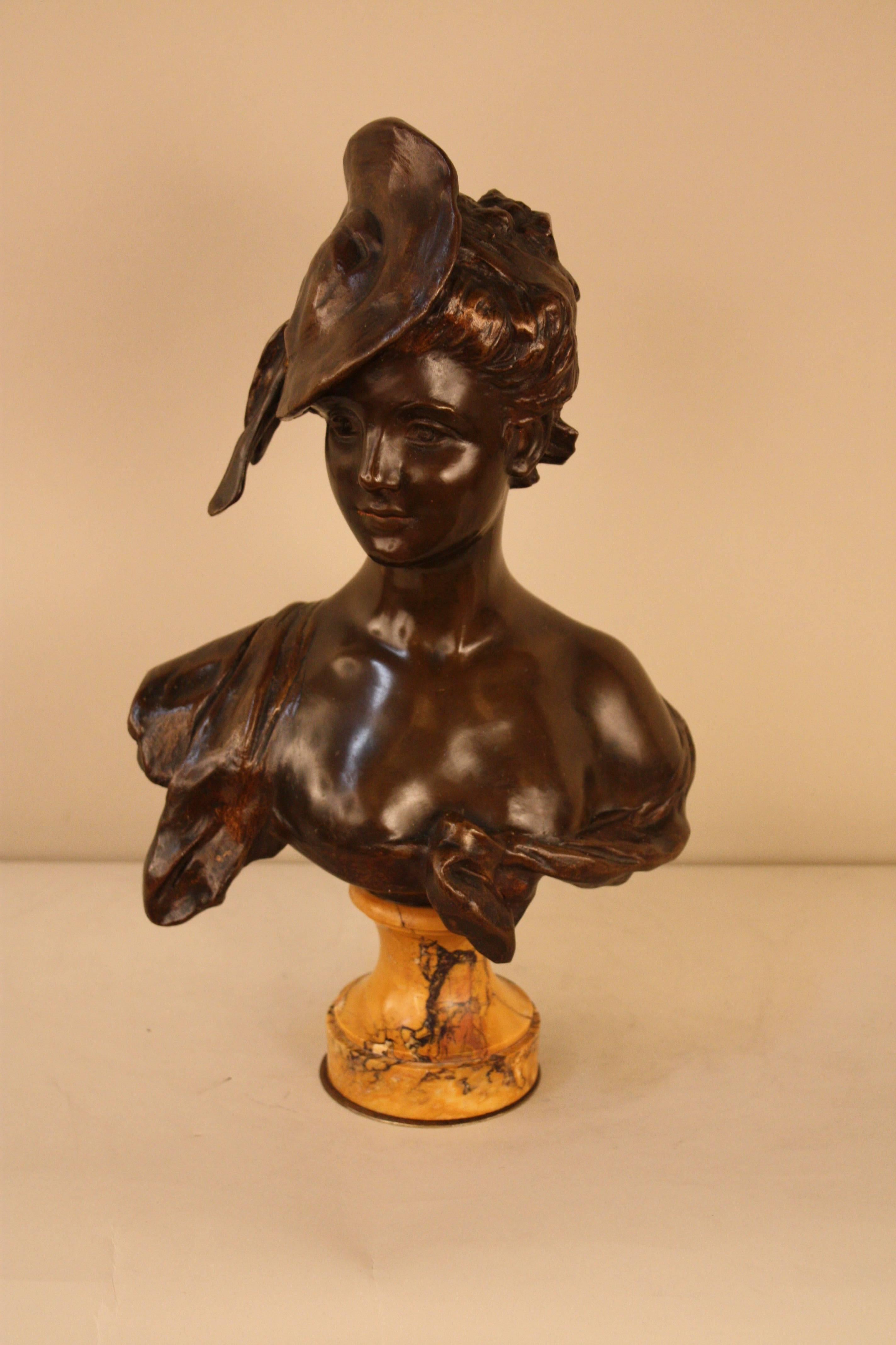 French Art Nouveau Bronze Bust of Young Woman by Georges Van der Straeten 4