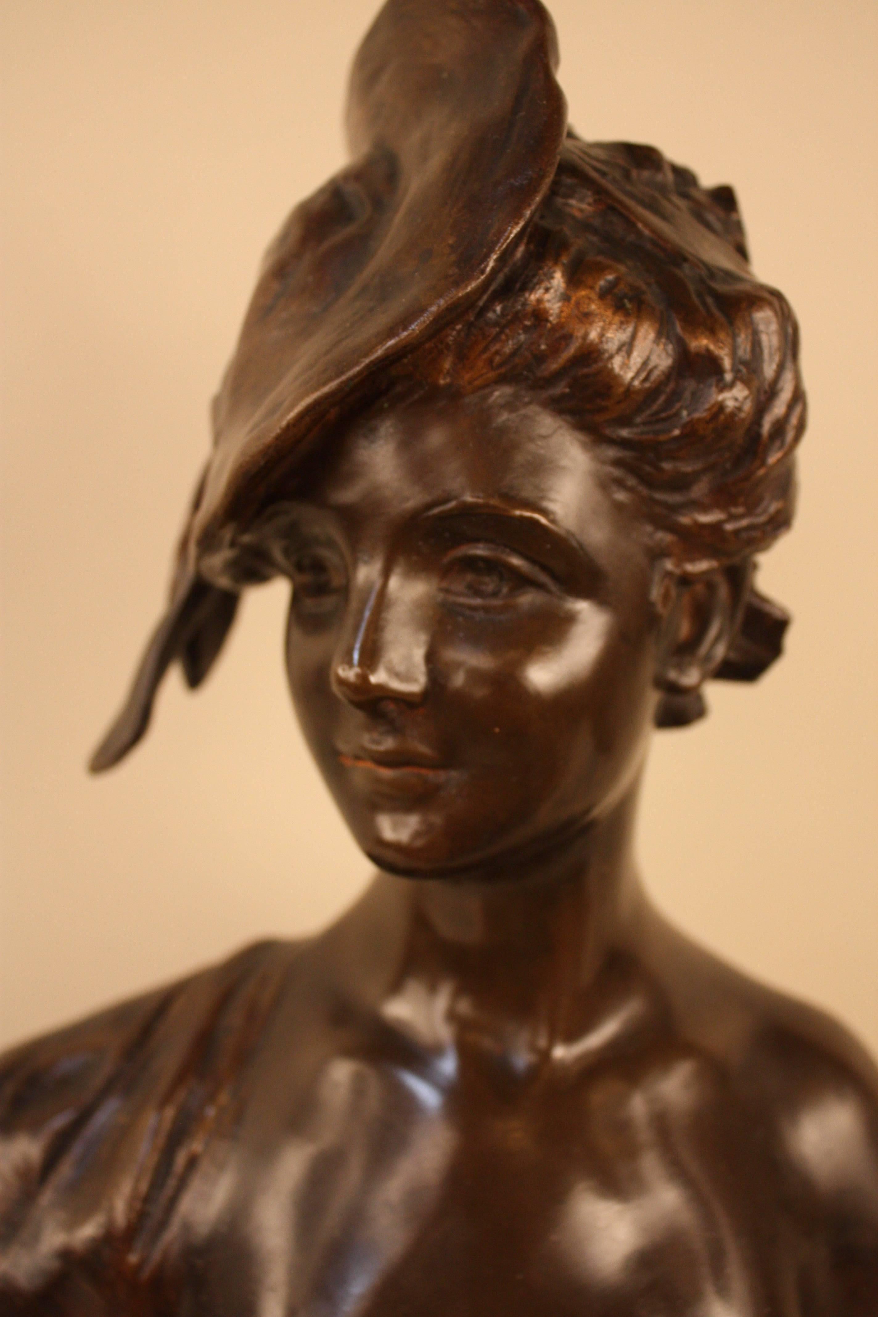 French Art Nouveau Bronze Bust of Young Woman by Georges Van der Straeten 5