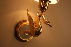 Pair of Doré Bronze Swan Wall Sconces