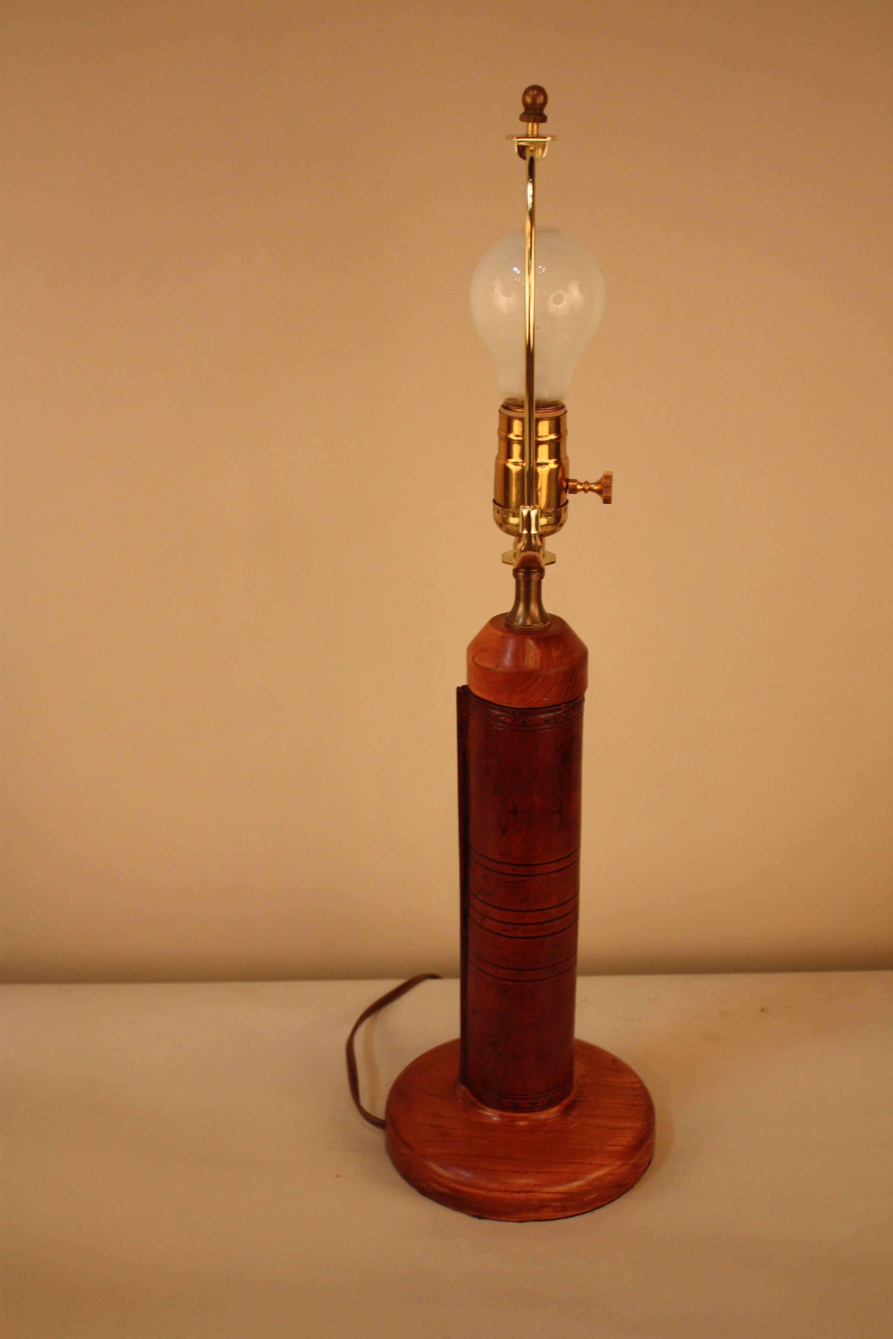 Late 20th Century Table Lamp with Stitched Leather Column