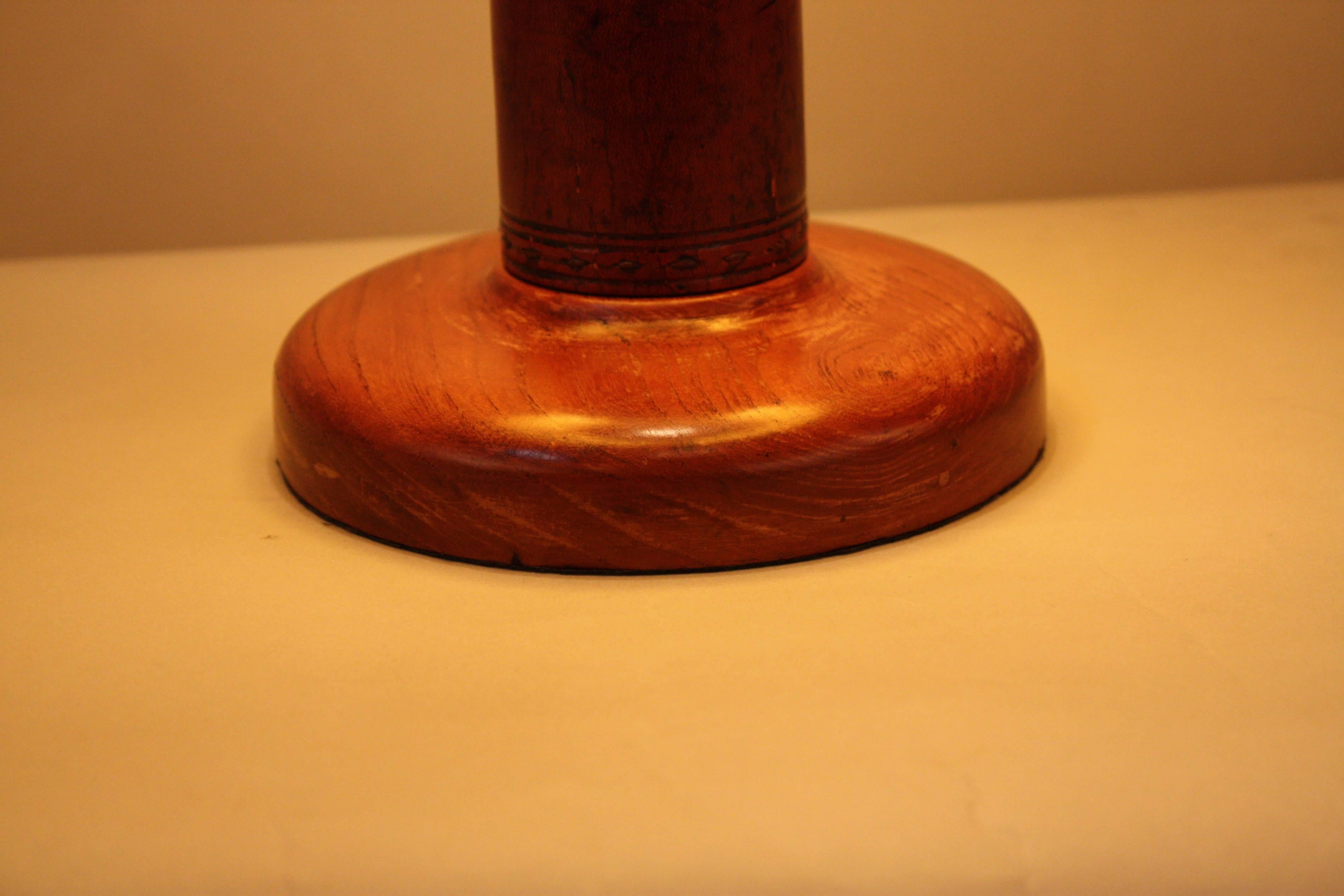 French Table Lamp with Stitched Leather Column